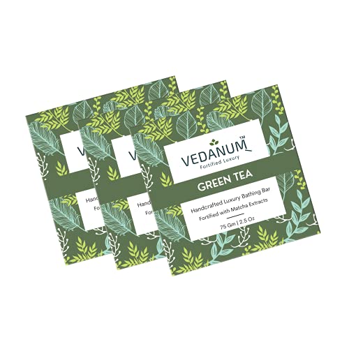 VEDANUM Handmade Green Tea Soap with Shea Butter - Natural Luxury Bath Bar for Sensitive Skin - Moisturizing & Exfoliating - Perfect for Spa Day, Gift Sets & Eco-Friendly Bathroom Essentials