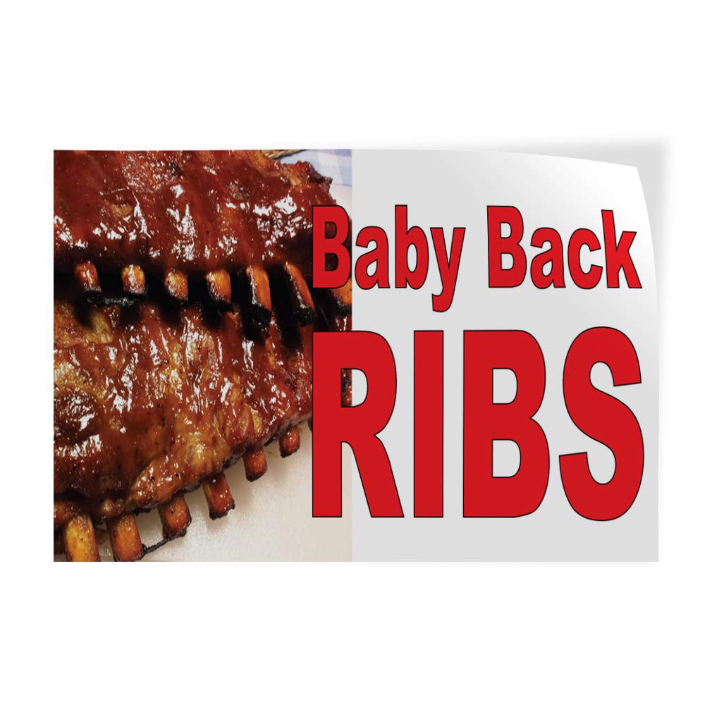 Premium Vinyl Decal Stickers - Baby Back Ribs, Red Food Bar, Restaurant & Truck Safety Signs (12x8 Inches) - Durable, Waterproof Labels for Industrial & Commercial Use - Perfect for Restaurants, Food Trucks, Kitchens & Safety Signage