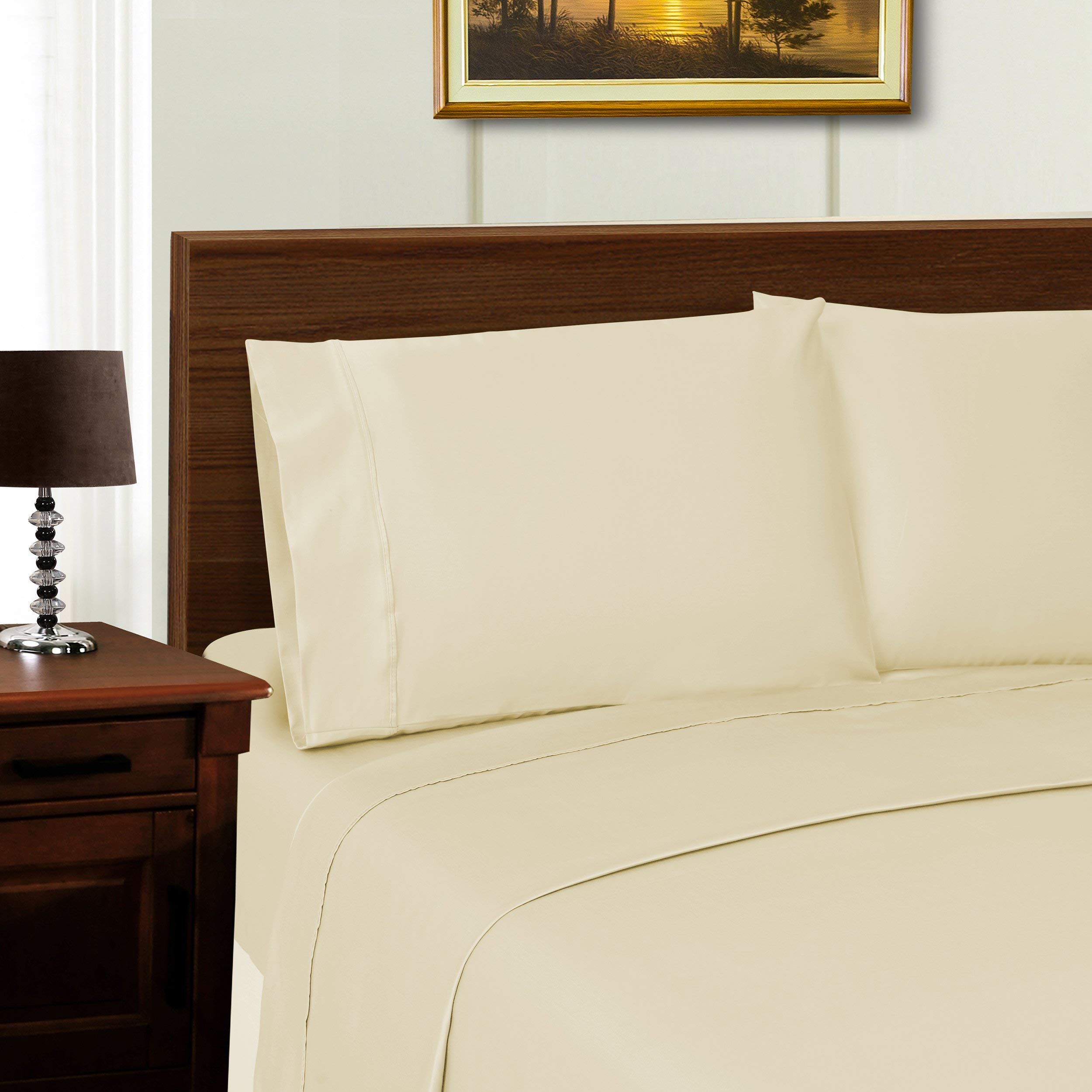 Premium 1000 Thread Count Tencel Bedding Sheet Set - Ultra Soft, Wrinkle Free King Size in Ivory | Breathable Luxury Bed Sheets for All-Season Comfort