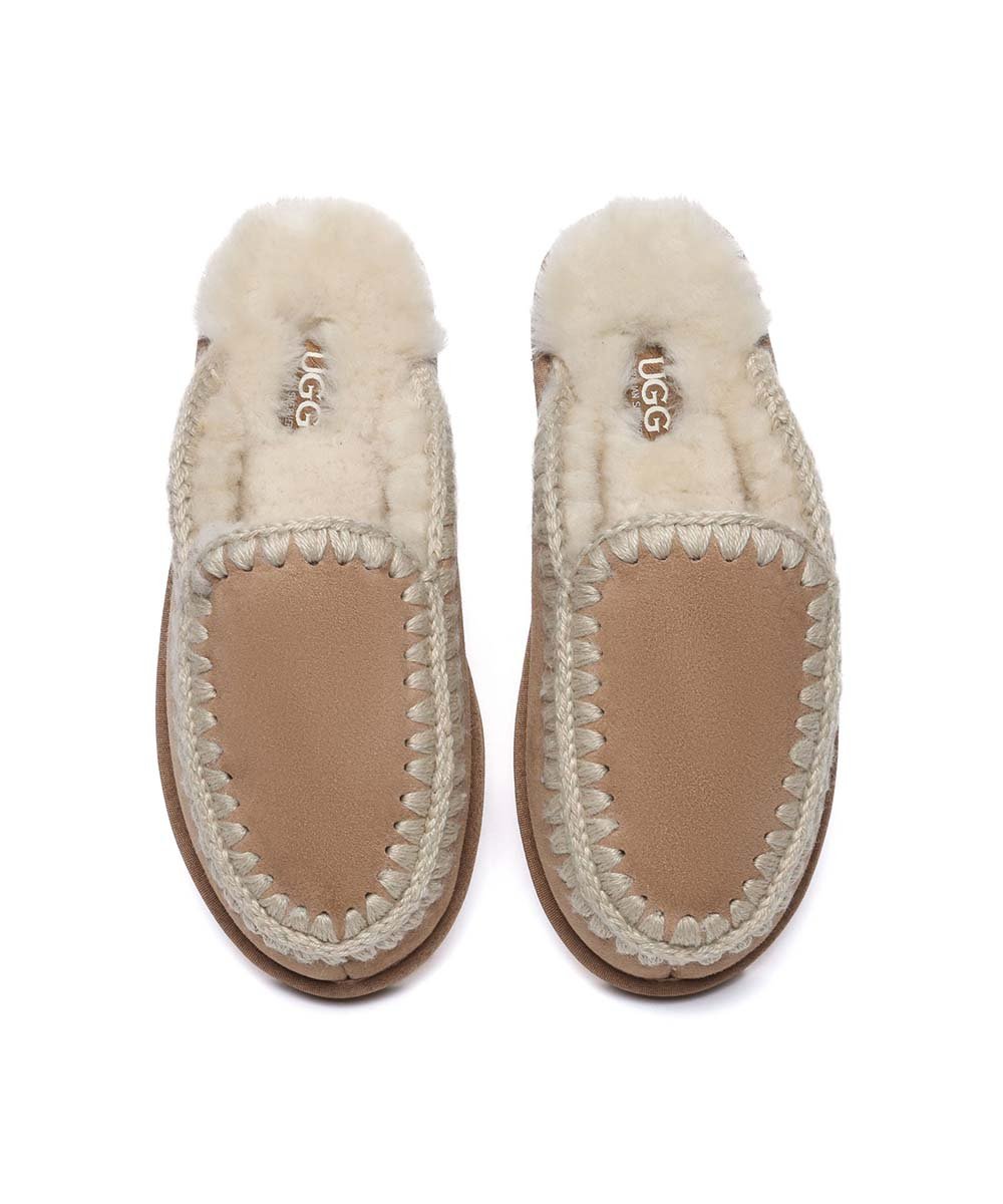 Women's UGG Stitch Slippers - Cozy Fleece-Lined House Shoes for Winter Comfort | Perfect for Indoor Lounging & Relaxation at Home