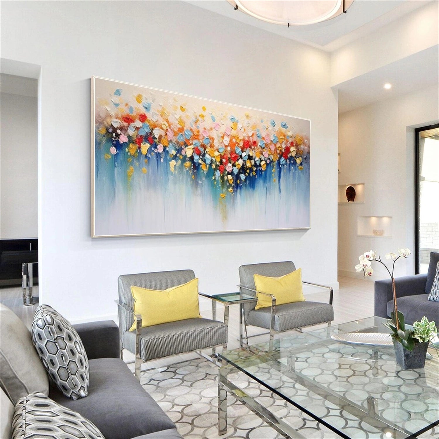FT 161 Floral and Tree Landscape Painting - Handmade Canvas Art for Home Decor, Living Room, Bedroom, and Office Wall