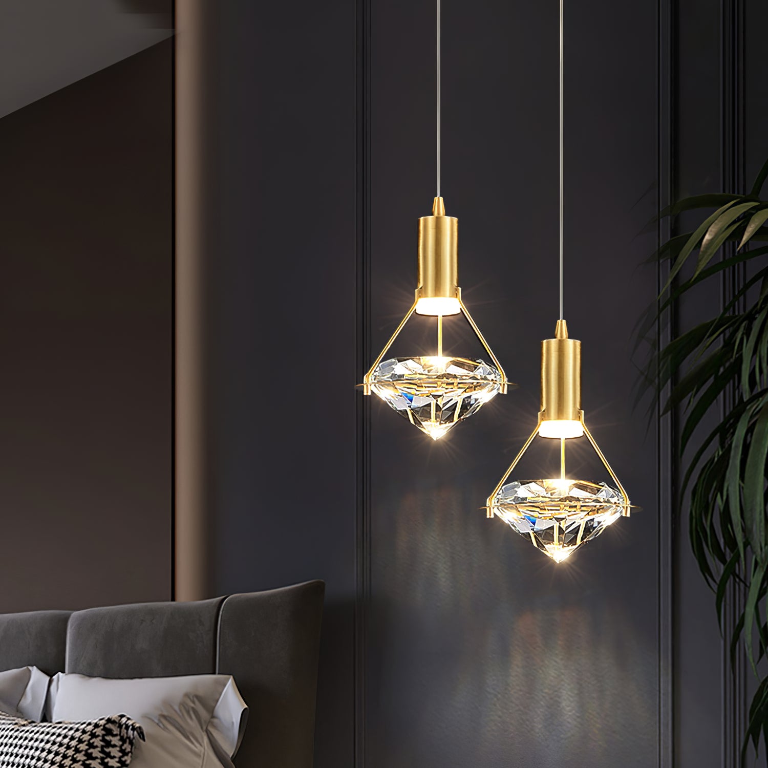Elegant Diamond Pendant Light - Modern Crystal Chandelier for Dining Room, Bedroom, or Living Room Ceiling Decor