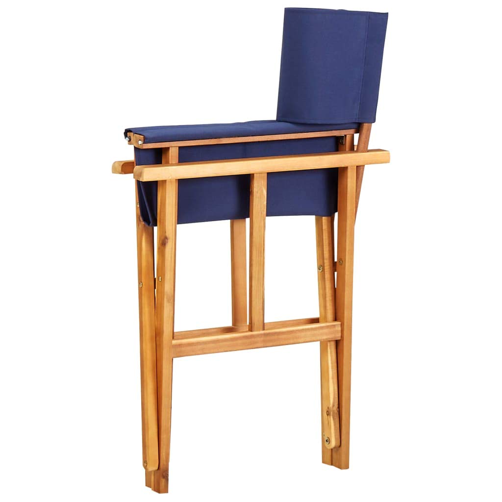 Bamboo Folding Director Chair with Canvas Seat & Backrest - Portable Collapsible Camping Chair for Picnic, Balcony, Garden - Indoor & Outdoor Furniture (Wood & Blue) | Perfect for Camping, Beach, Patio, and Backyard Relaxation