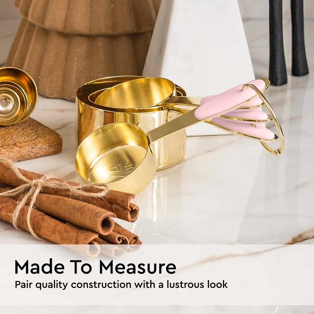 8-Piece Stainless Steel Measuring Cups and Spoons Set in Gold & Pink - Durable Baking Tools with Ergonomic Silicone Handles - Perfect for Cooking, Baking, Cake Decorating & Kitchen Decor Gifts