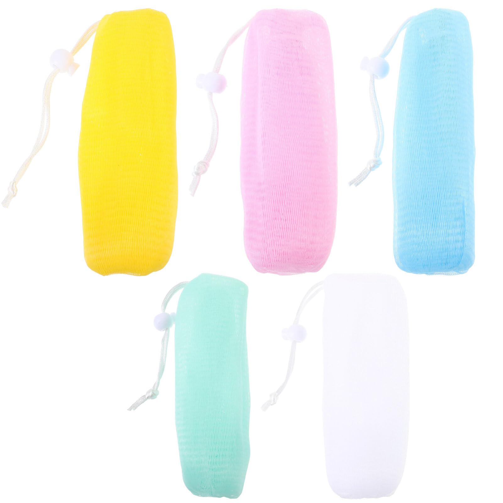 POPETPOP Exfoliating Mesh Soap Pouch - 5 Pack Drawstring Soap Bags for Deep Cleansing, Exfoliation & Lathering - Reusable Soap Holder for Face, Body & Shower (Multicolor) - Perfect for Travel, Gym & Spa Days