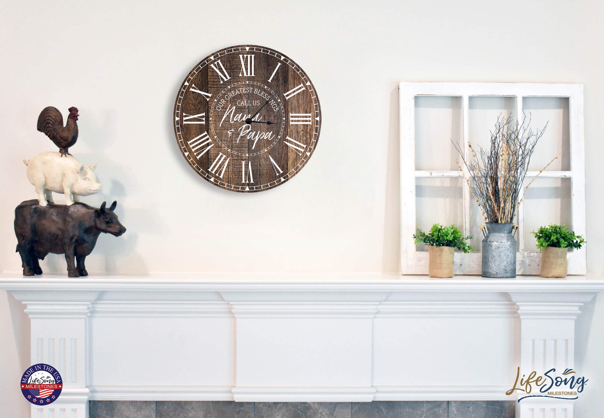 LifeSong Milestones 12 Inch Wooden Anniversary Wall Clock - Lightwood Hanging Clock for Wedding, Parents, Grandparents & Couples - Perfect for Living Room, Dining Room, Bedroom & Family Room Decor