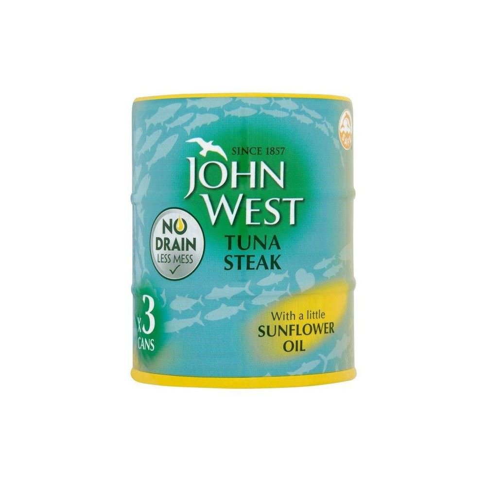 John West Tuna Steak in Sunflower Oil - No Drain, 3 Pack (3x130g) - Premium Canned Fish for Salads, Sandwiches & Quick Meals