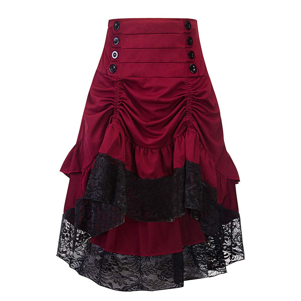 Stylish Retro Button Front Lace Stitching Women's Skirt - Autumn Winter Casual Dress for Ladies | Perfect for Spring Outings & Office Wear