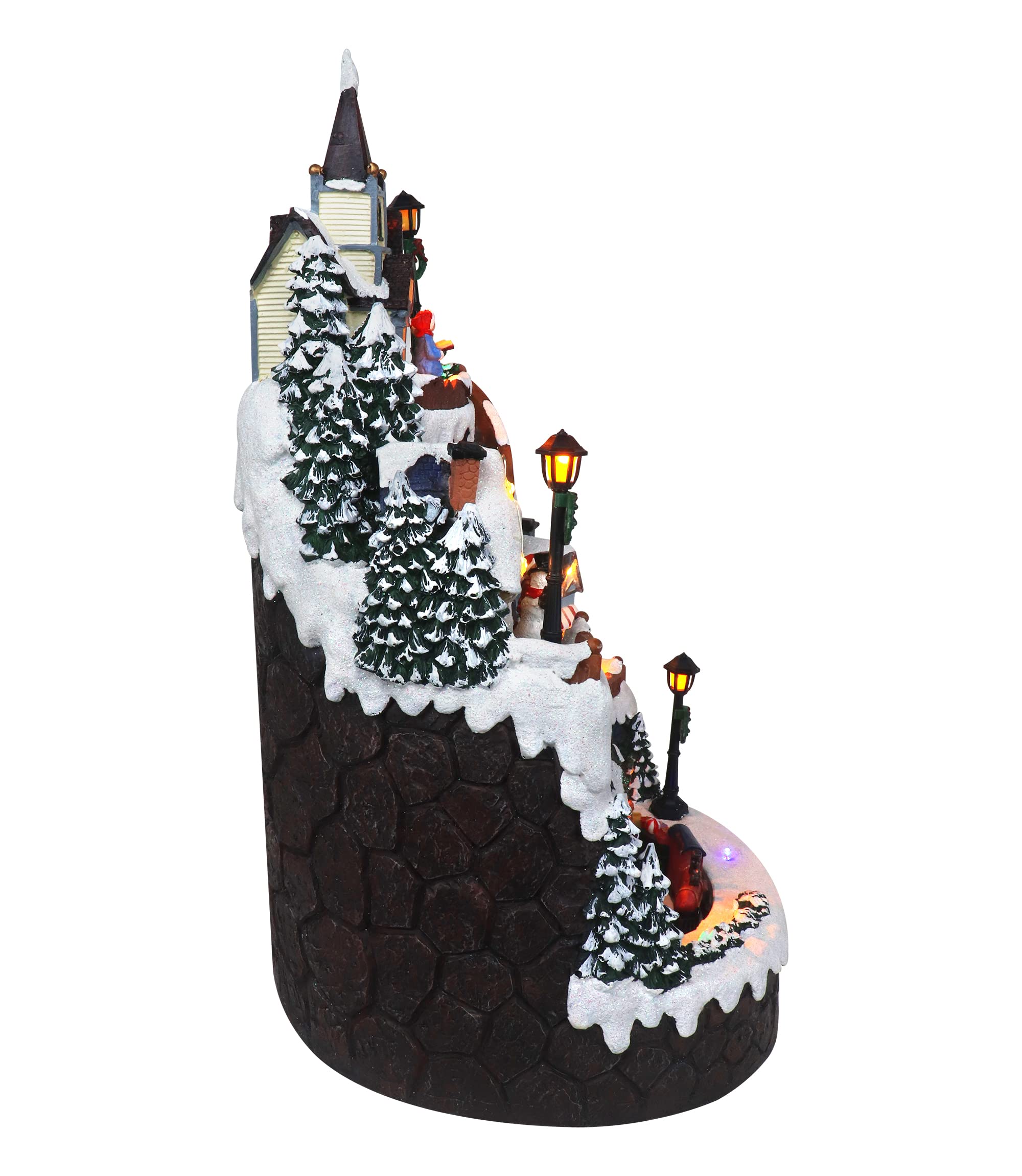 Christmas Village Mountain Houses with Moving Train - LED Lighted Musical Snow Village Collectible Set - Perfect for Holiday Home Decor, Christmas Tree Displays & Gift Giving - Ideal for Mantel Decorations, Winter Wonderland Displays & Family Gatherings