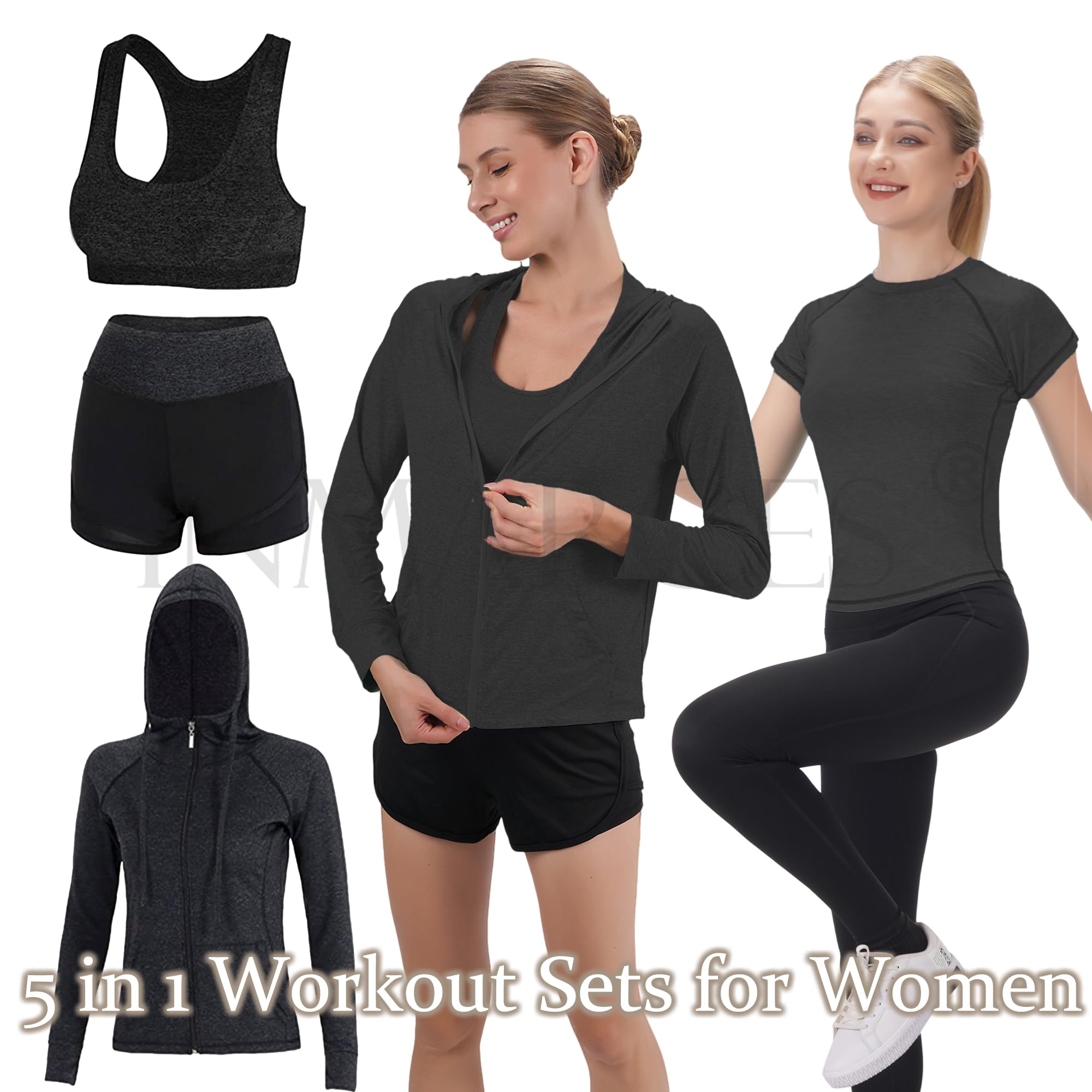 Inmarces Women's 5-Piece Workout Sets - Yoga Outfits & Activewear Tracksuit for Gym, Running & Fitness | Comfortable Exercise Clothes for Yoga, Pilates & Home Workouts