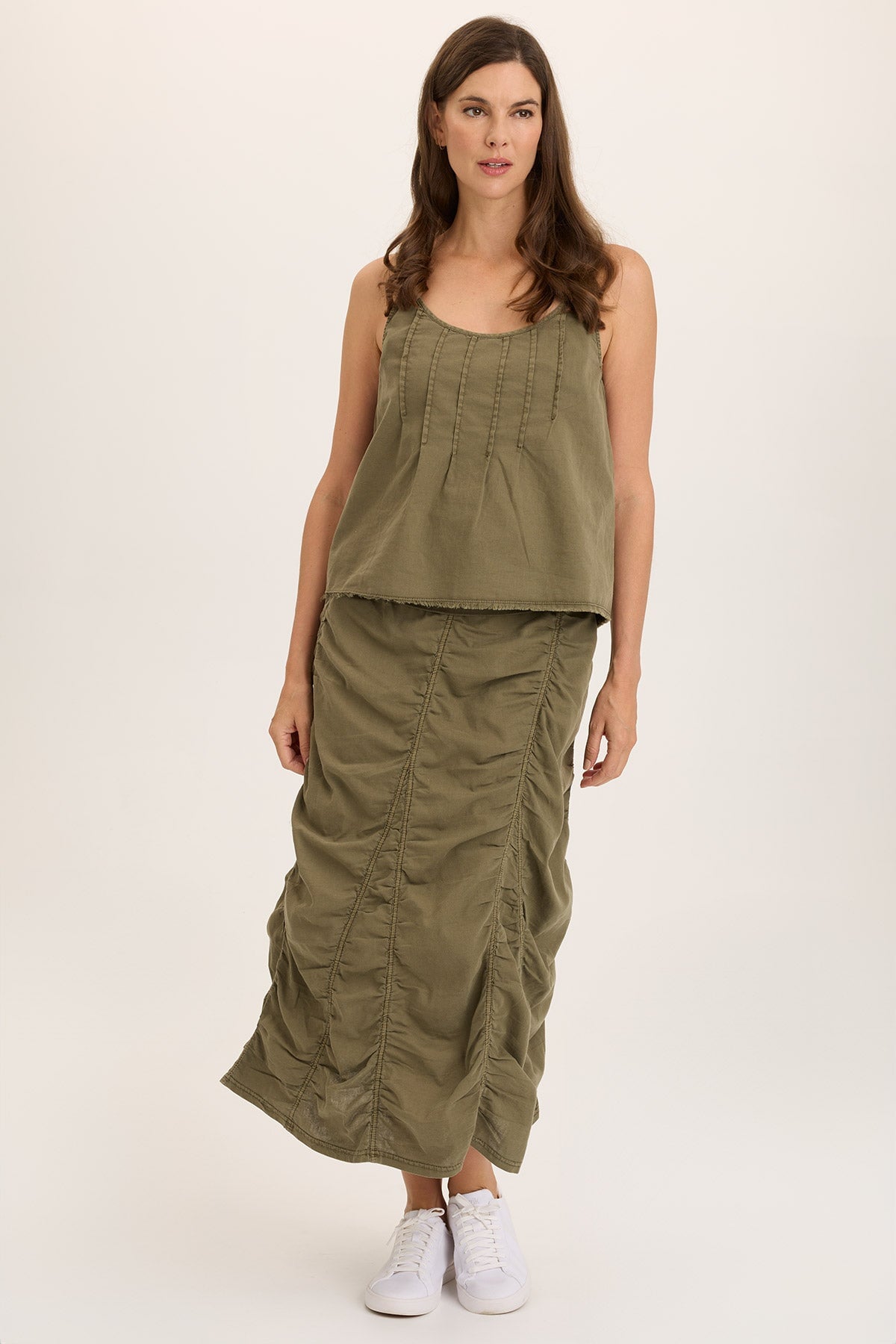Linen Shirred Asymmetric Midi Skirt for Women - Boho Summer Beach Dress, Casual A-Line Skirt with Elastic Waistband | Perfect for Vacations, Date Nights & Outdoor Parties