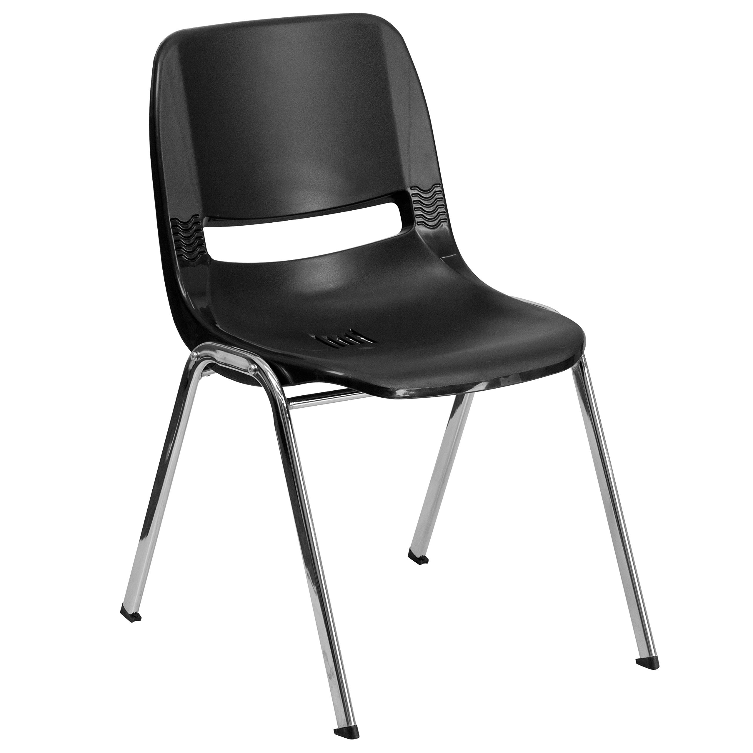 EMMA + OLIVER Black Ergonomic Stackable Office Chair with Chrome Frame - 18