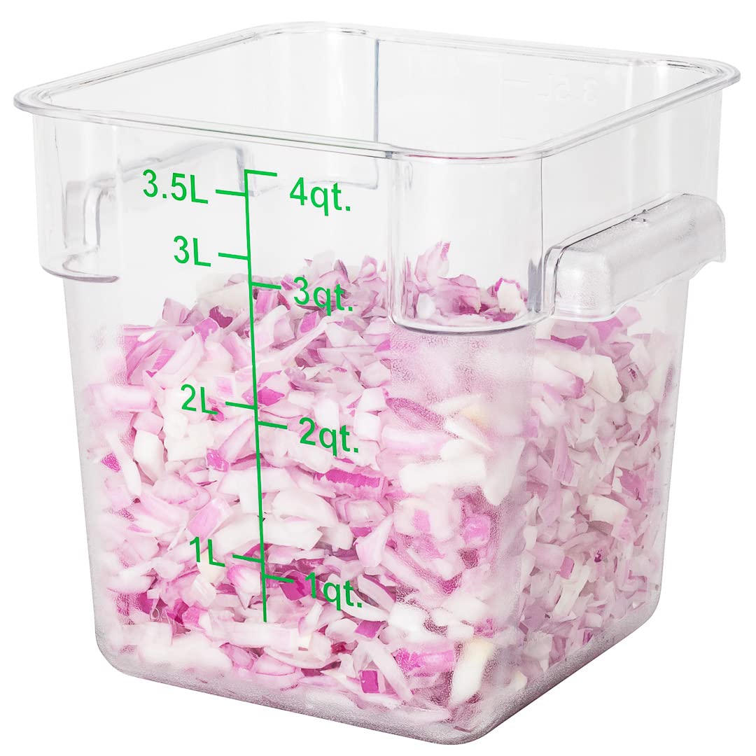 Restaurantware Met Lux 4 Quart Brine Buckets - 10 Pack Square Marinating Containers with Volume Markers, Built-In Handles | Clear & Green Plastic Dough Rising Buckets | Freezer-Safe Lids Sold Separately | Perfect for Commercial Kitchens, Bakery, Food Prep & Home Cooking