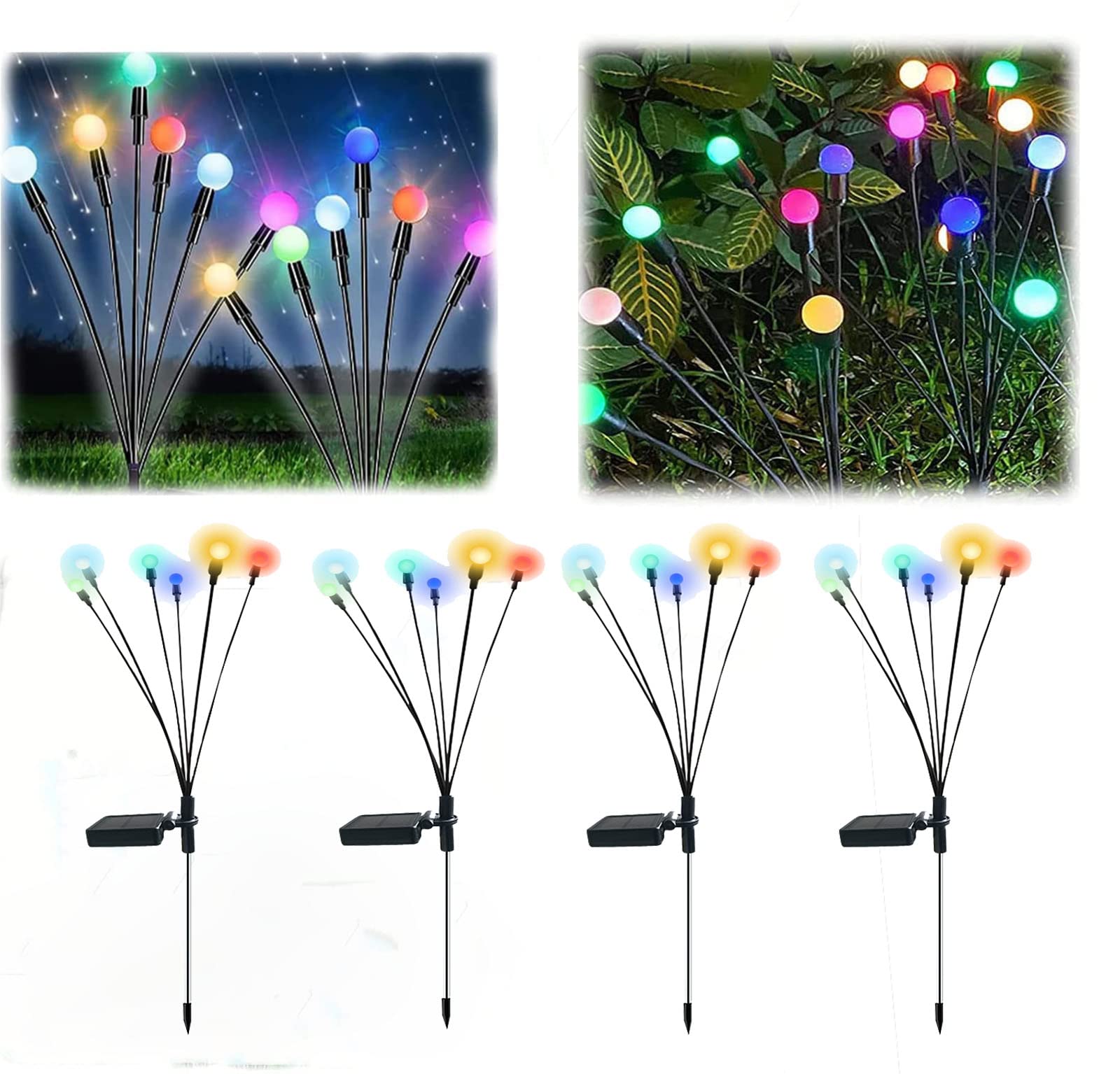 **Solar Powered Outdoor Garden Lights - Waterproof Solar Street & Firefly Swing Lights for Patio, Pathway, Yard Decor (Colorful, 4 Pack) - Perfect for Landscape Lighting, Backyard Parties & Evening Ambiance**