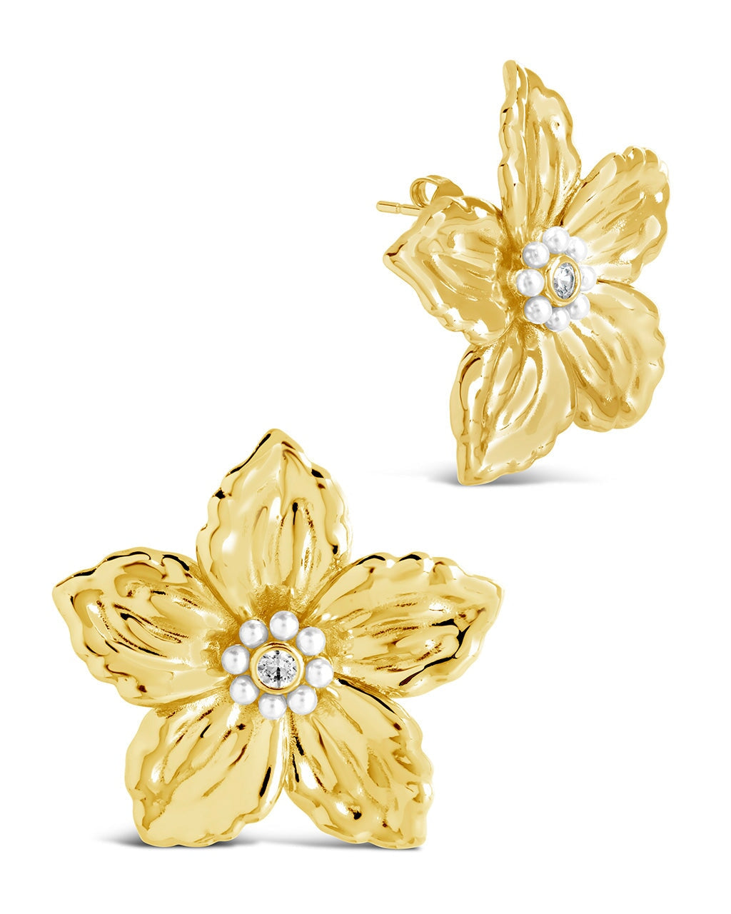 Ottilia Pearl & Cubic Zirconia Flower Stud Earrings for Women - Elegant Floral Jewelry Gift for Brides, Party, Wedding, and Special Occasions