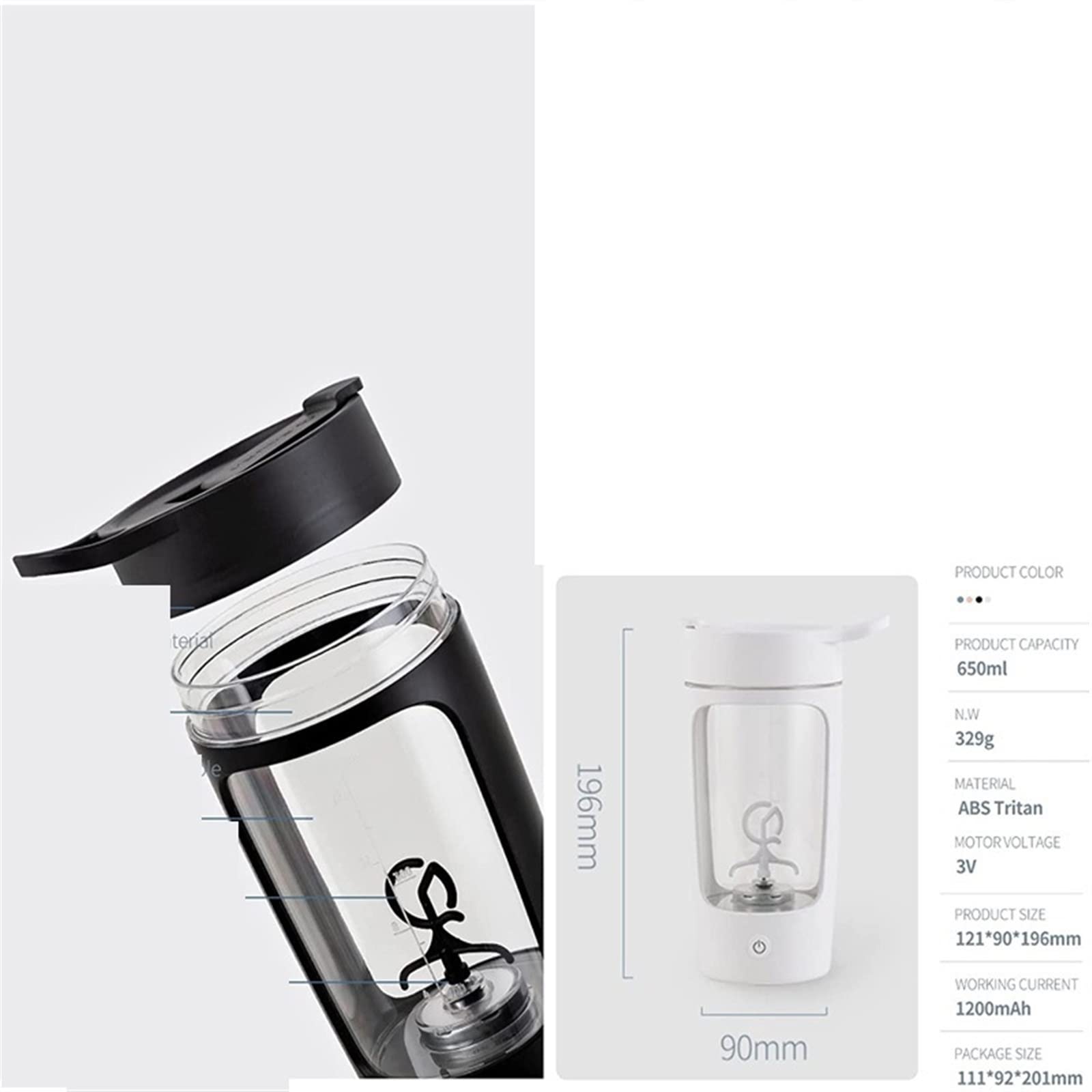 Dieffematic JBJ Blender 650ML Electric Protein Shaker Bottle - USB Rechargeable Mixer for Protein Powder, Smoothies & Shakes - Perfect for Gym, Fitness, Sports & Outdoor Travel - BPA Free & Leak Proof Blender Bottle