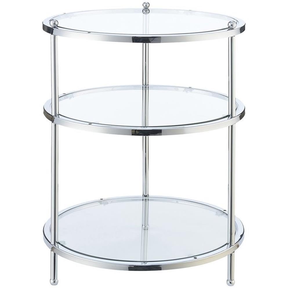 Home Square Royal Crest 3-Tier Clear Glass Round End Table Set of 2 - Perfect for Living Room, Bedroom & Office Decor