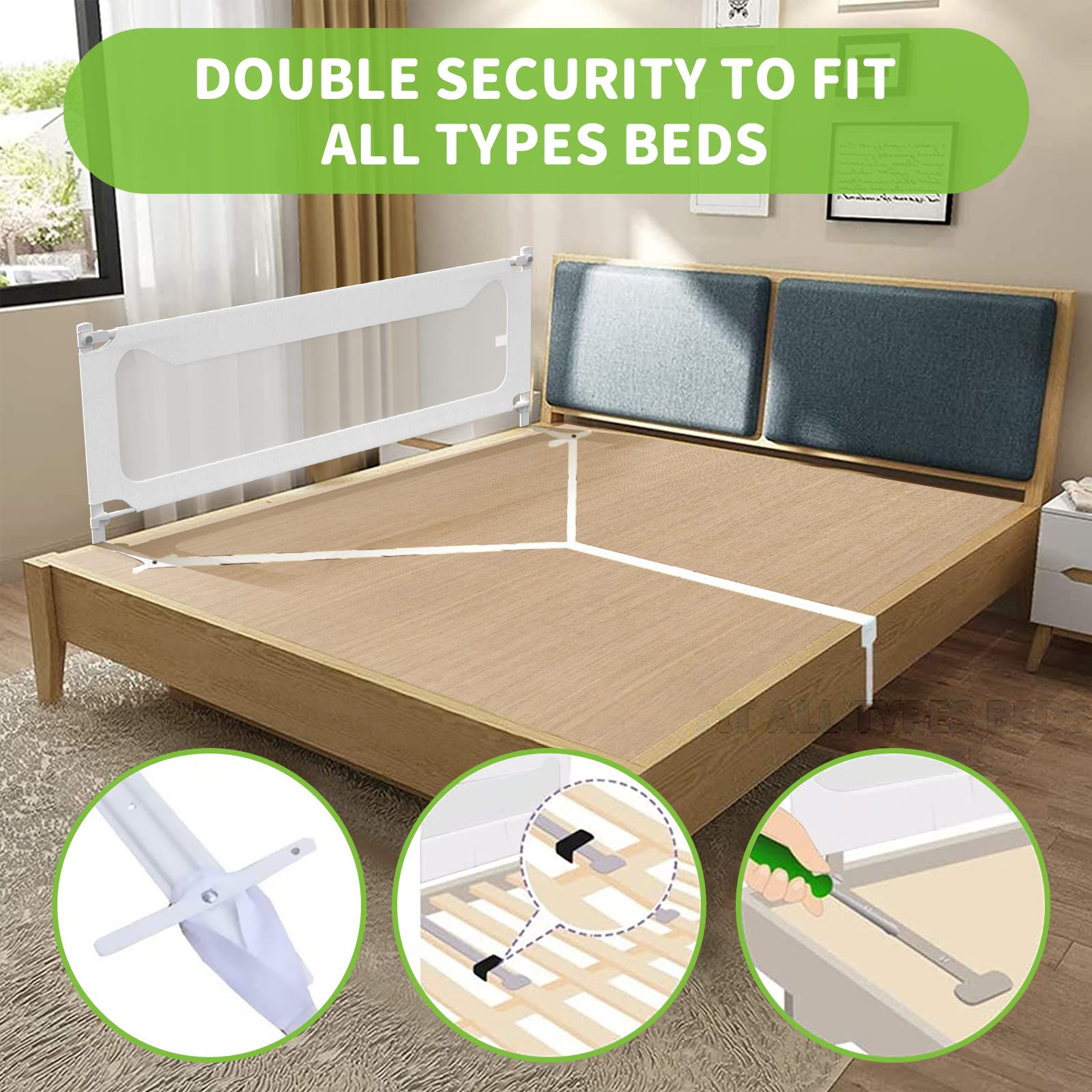 Melafa365 Adjustable Toddler Bed Rails - Safety Guard for Twin, Full, Queen & King Size Beds | Height-Adjustable Baby Bed Rail for Kids (White, 1 Piece, 74