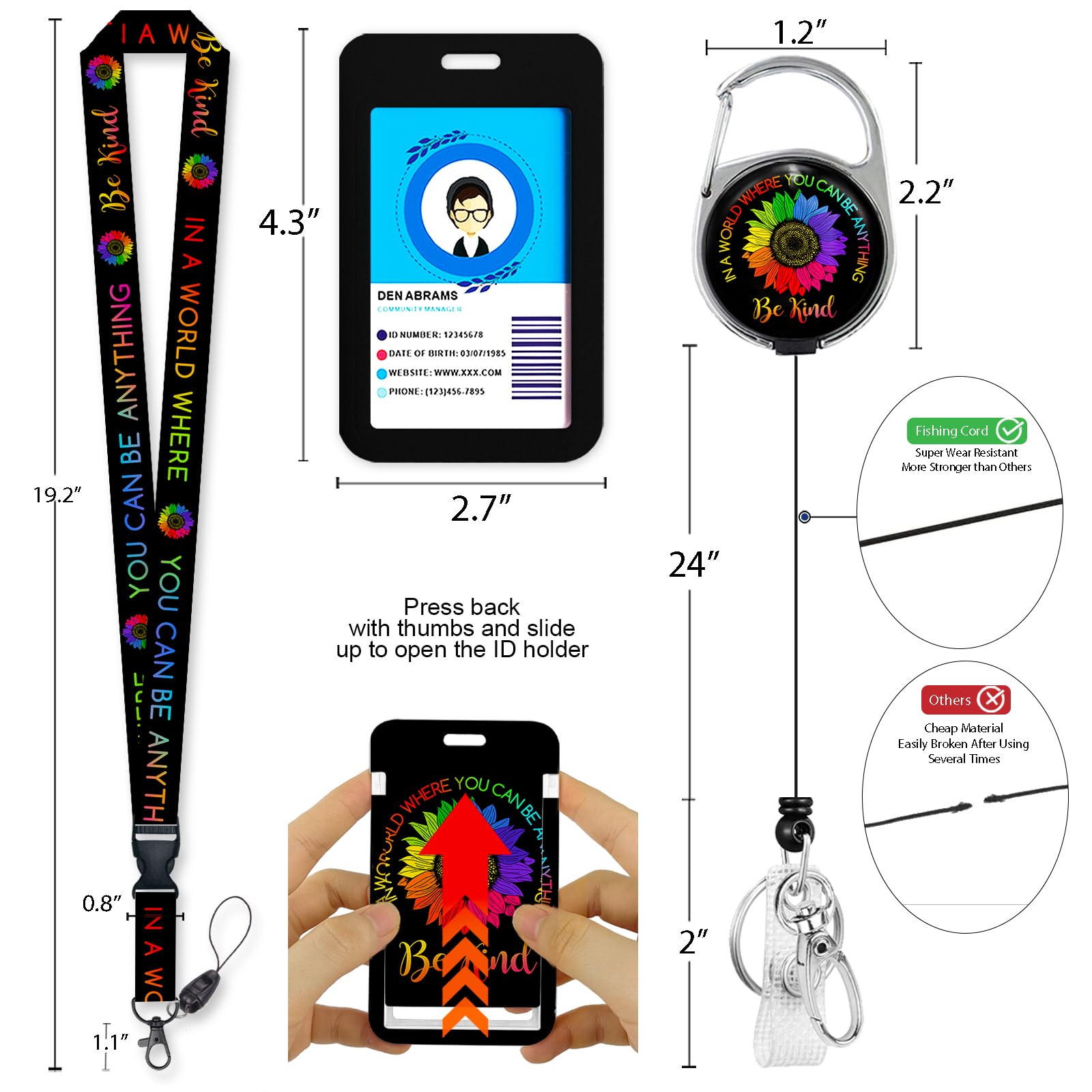 Be Kind Lanyard with ID Holder & Retractable Badge Reel - Perfect for Teachers & Office Gifts