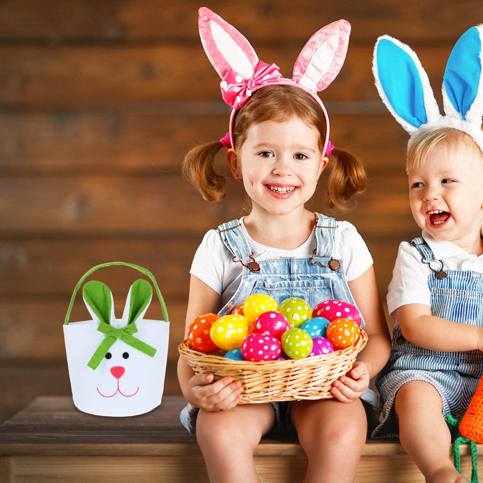 Luxshiny 3-Piece Easter Bunny Favor Bags for Kids - Cute Rabbit Ear Tote Bags for Candy, Snacks & Egg Hunt - Perfect for Easter Parties, Classroom Treats & Gift Giving