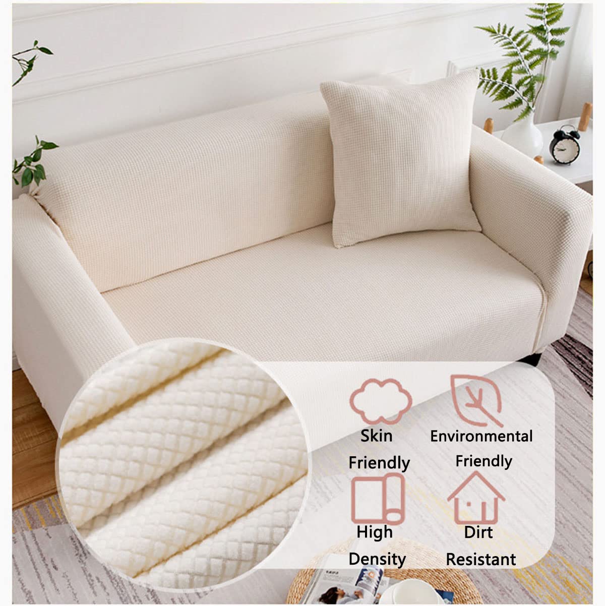 YOPOIY Jacquard Stretch Sofa Slipcover - Pet Friendly, Anti-Slip, Thickened Furniture Protector with Small Checked Pattern (Red, 1-Seater 90-140cm) - Perfect for Living Room, Bedroom, or Office Sofa Protection