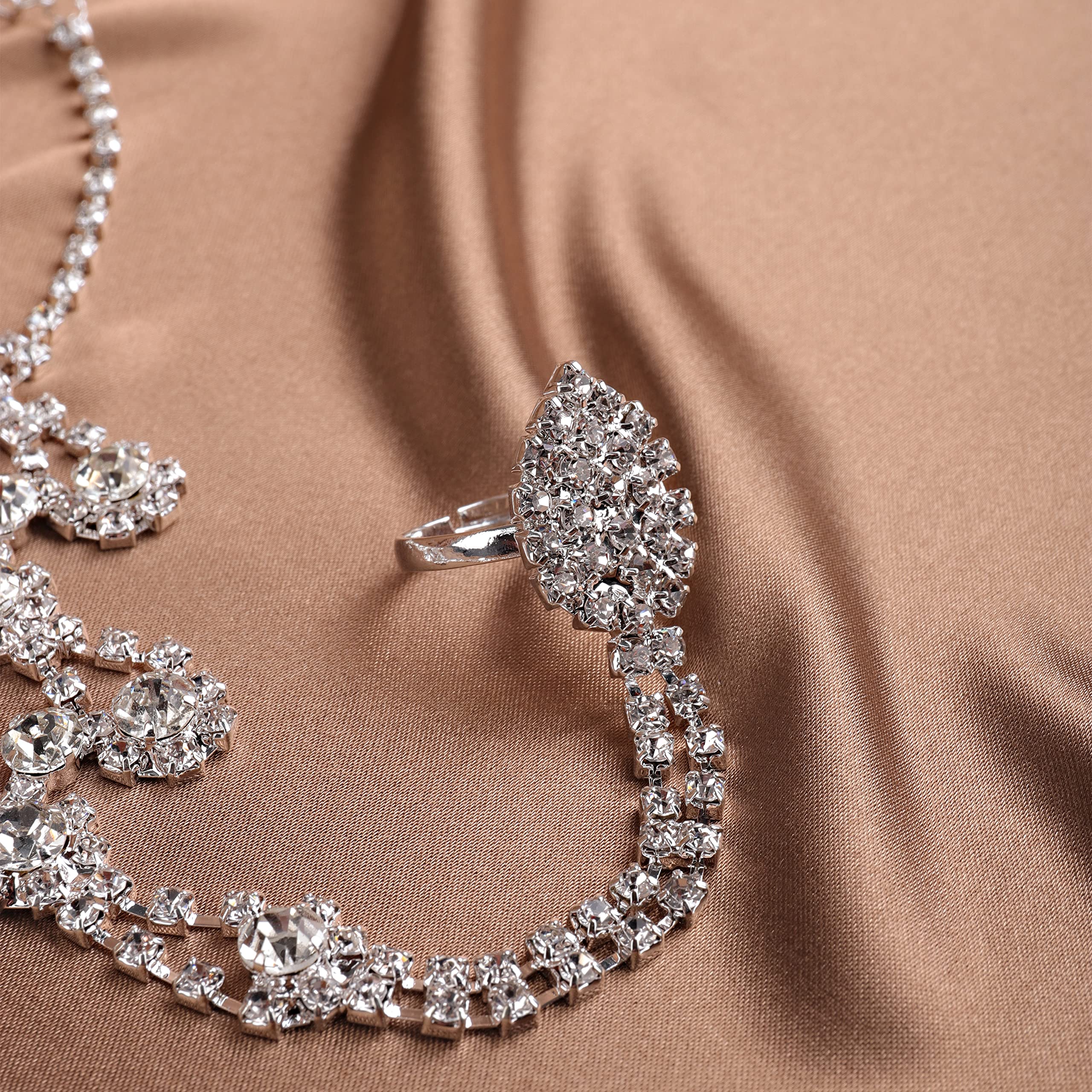 YERTTER Dainty Rhinestone Crystal Hand Chain Bracelet - Silver & Gold Finger Link Bangle for Women | Elegant Party, Wedding, Prom Jewelry Accessory