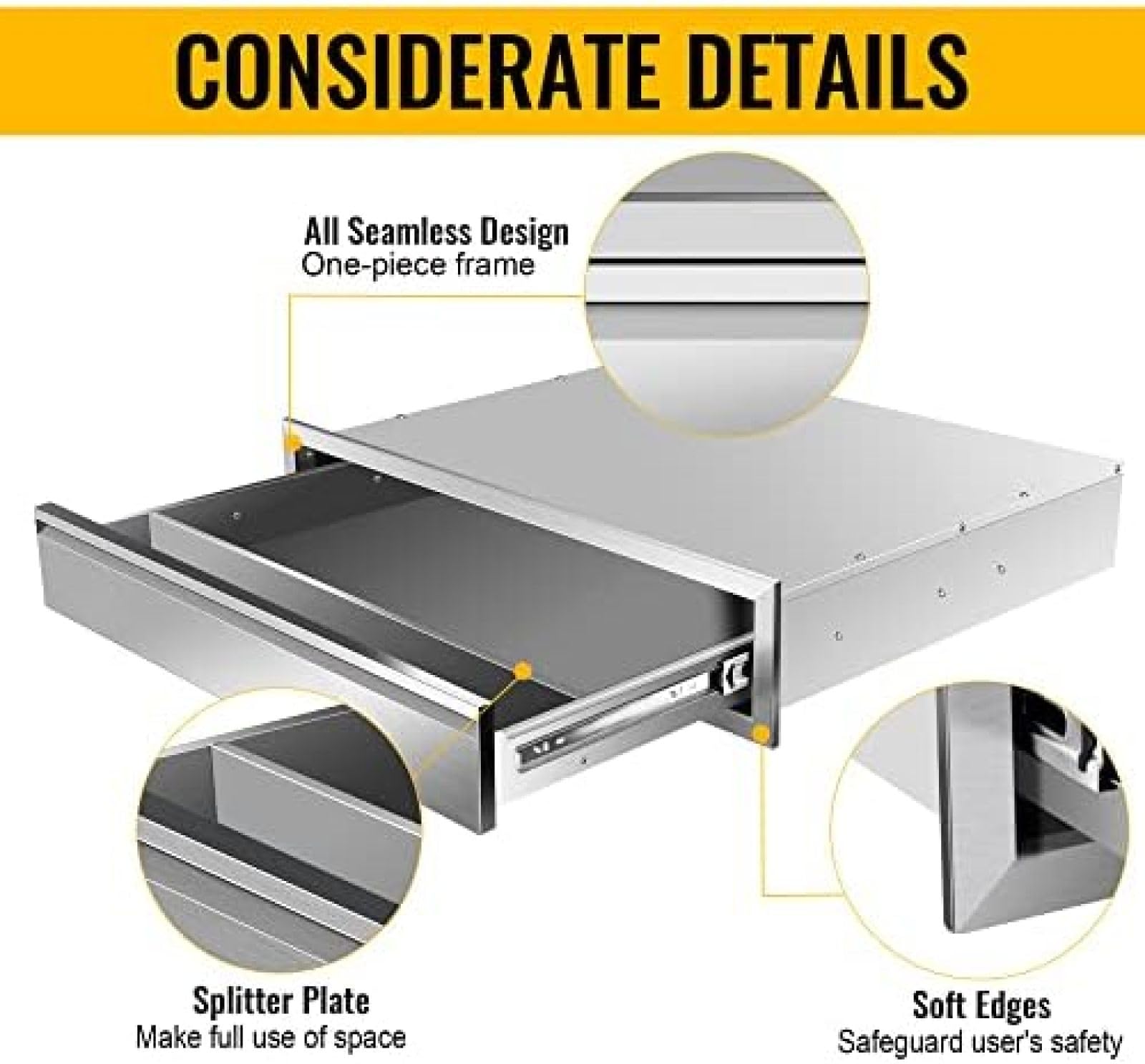 Stainless Steel Outdoor Kitchen Drawers - Flush Mount Double BBQ Access Drawers with Recessed Handle (30W x 6.5H x 23D Inches) - Perfect for BBQ Islands, Grill Stations & Outdoor Kitchen Organization