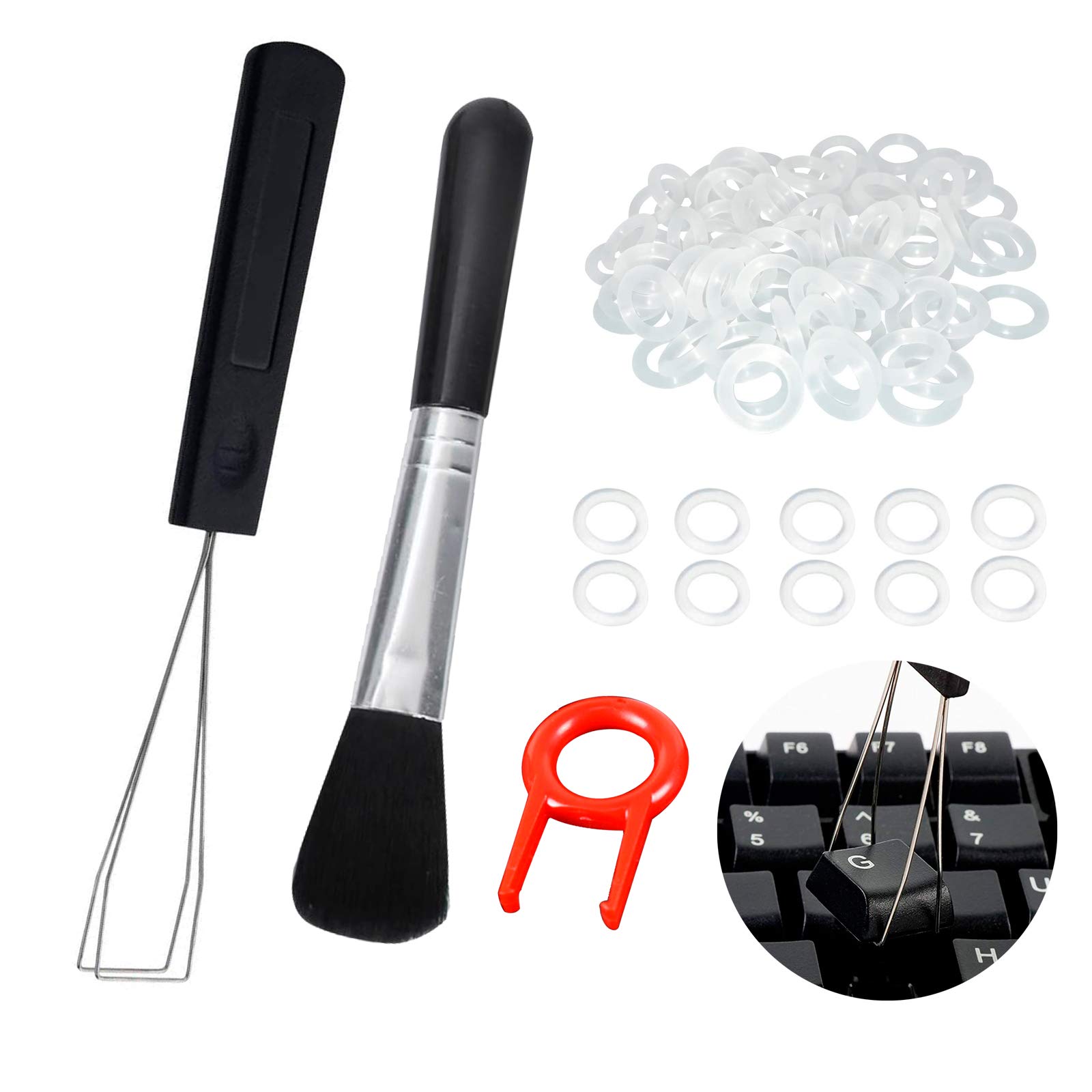 203-Piece Keyboard Cleaning Kit with 200 O-Ring Switch Dampeners, 2 Keycap Pullers & Groove Brush - Mechanical Keyboard Maintenance Tools for PC, Gaming & Office Use