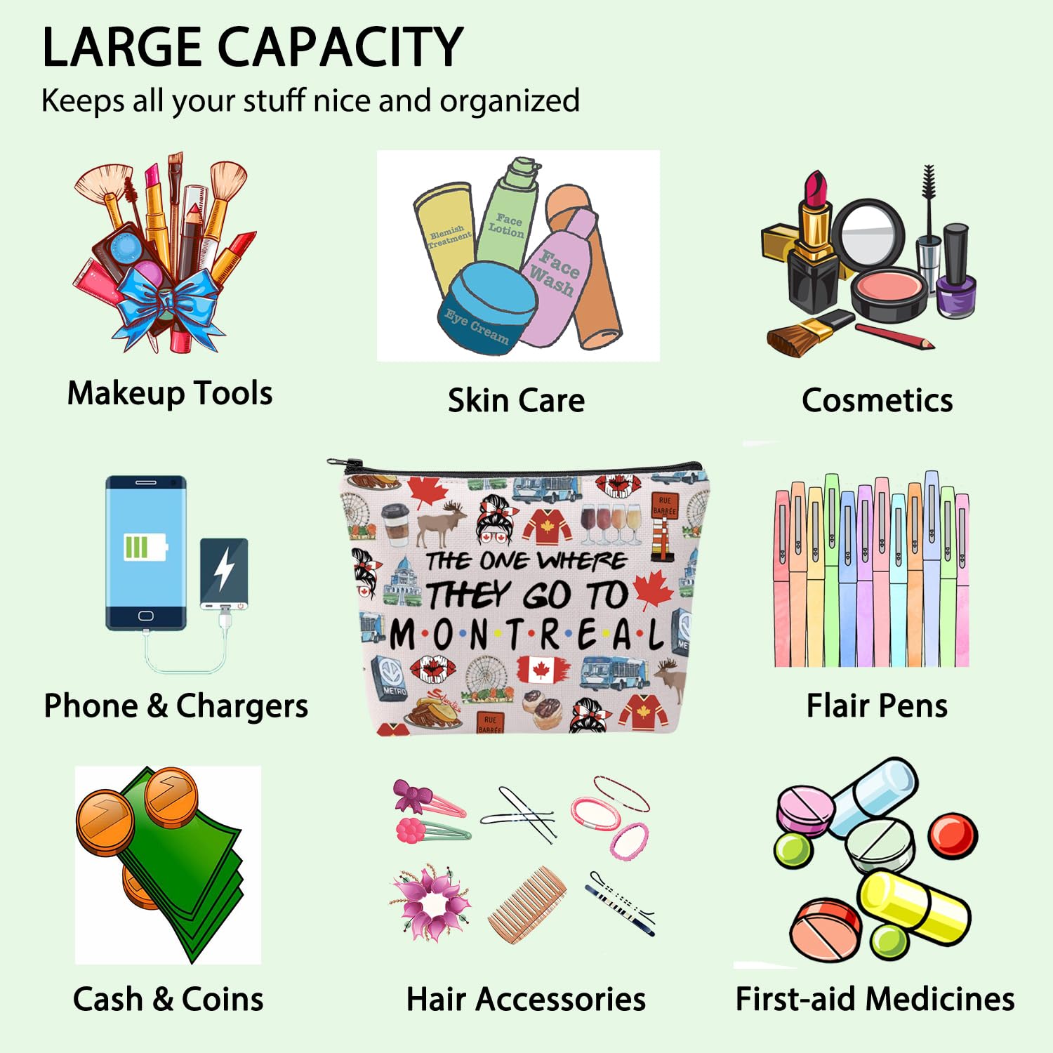 FOTAP Montreal Themed Makeup Bag - Stylish Travel Cosmetic Organizer for Women, Perfect Canada Souvenir & Housewarming Gift - Ideal for Travel, Vacation, and Daily Use