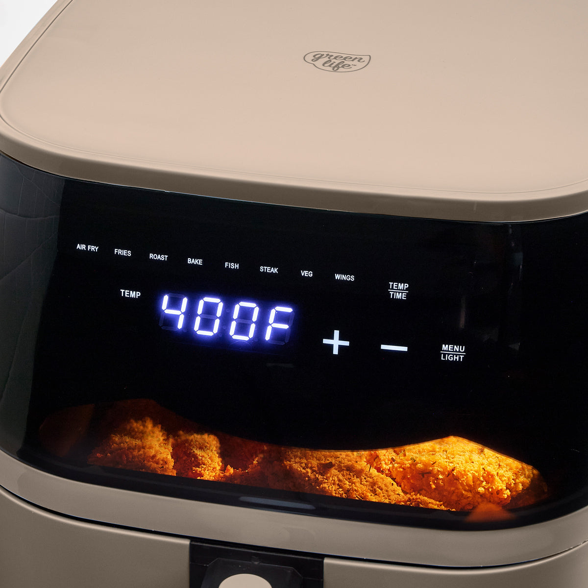 GreenLife 5.3 Quart Digital One Touch Air Fryer with Rapid Air Technology | Healthy Oil-Free Cooking | Perfect for Family Meals, Snacks & Meal Prep | Taupe Color