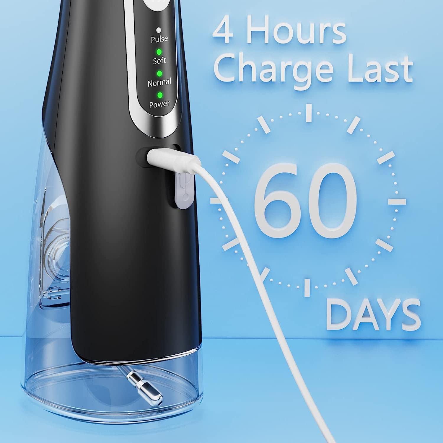 **Rechargeable Water Flosser for Teeth Cleaning - 4 Modes & 4 Tips, IPX7 Waterproof, 310ML Water Tank, Long Battery Life (Black) - Perfect for Travel, Home & Office Dental Care**