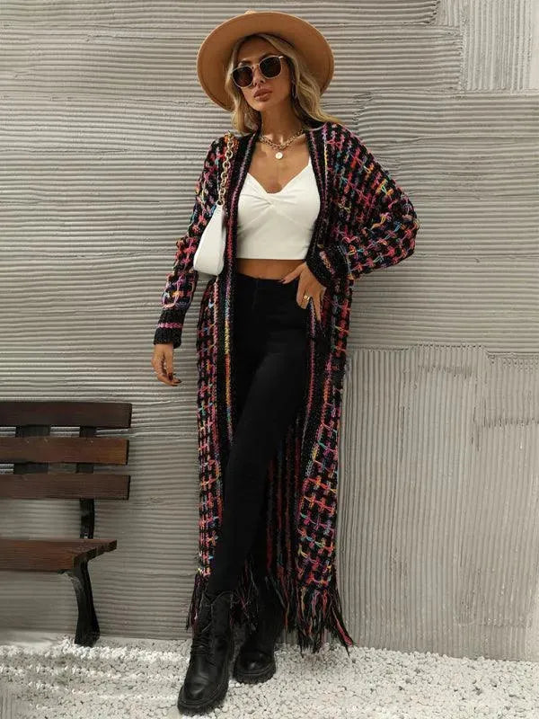 Elegant Tassel Long Women's Cardigan Sweater - Soft & Stylish Open Front Knit Wrap for Fall & Winter Fashion | Perfect for Office, Casual Outings & Layering