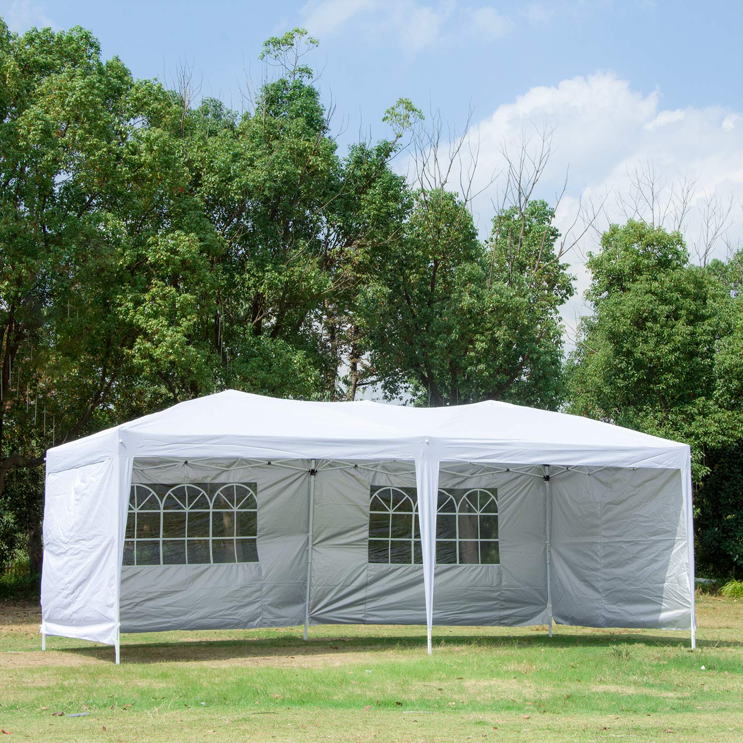 10x20 FT Heavy Duty Pop Up Canopy Tent - Commercial Grade White Gazebo Pavilion with Sidewalls for Outdoor Parties, Events & Camping - Instant Setup EZ Canopy Shelter for Backyard, Beach & Tailgating