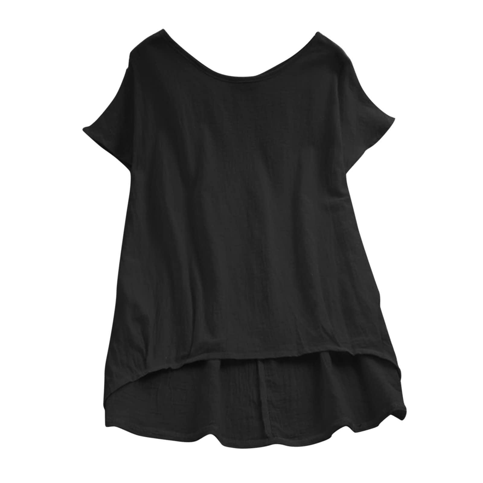Women's Summer Short Sleeve Cotton Linen T-Shirt - Solid Color White Blouse with Irregular Hem & Loose Fit - Casual Wear, Beach Outfits, Everyday Comfort