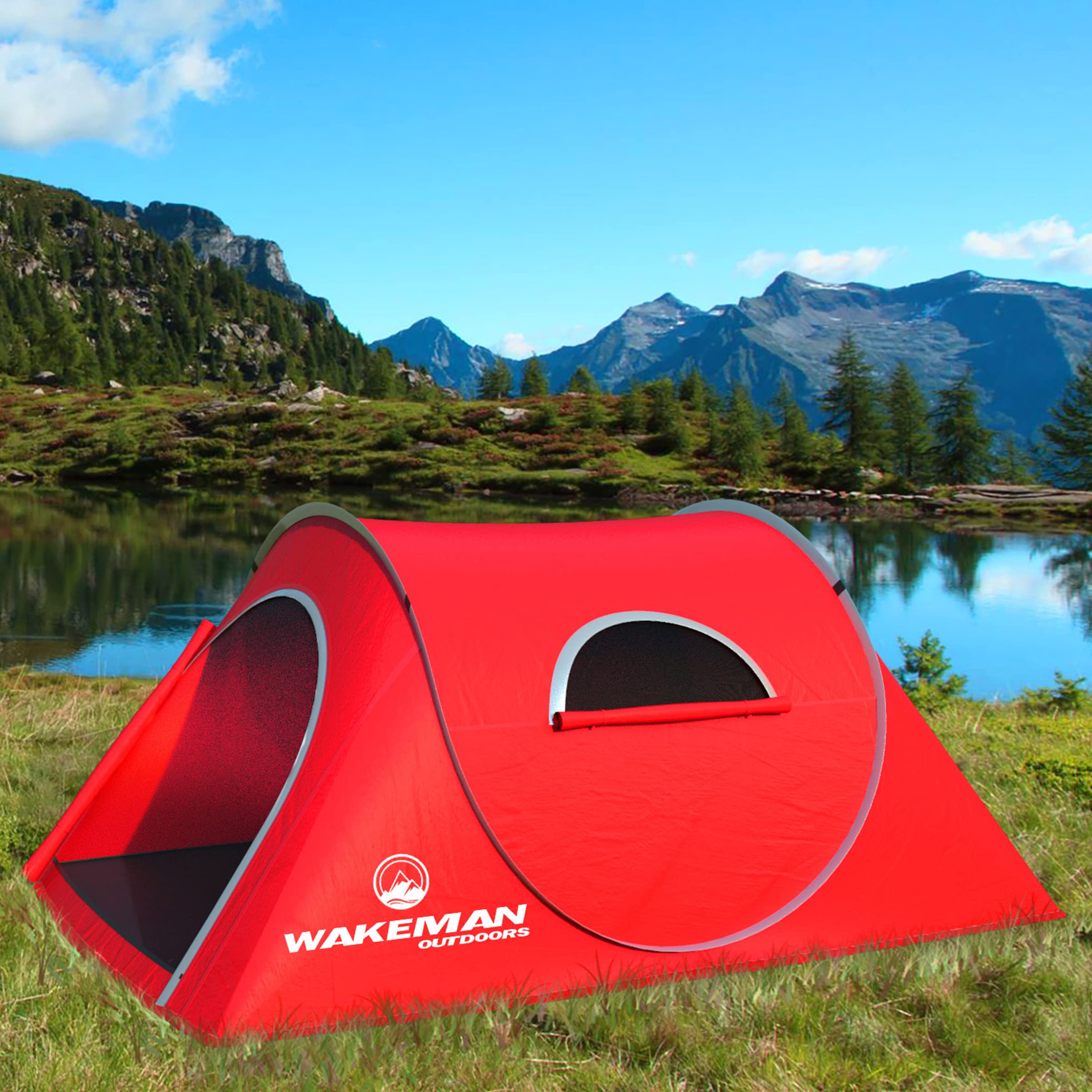 Wakeman 2-Person Pop-Up Tent with Carry Bag & Camping Lantern Fan - Lightweight Waterproof Camping Gear for Hiking, Backpacking, and Outdoor Adventures
