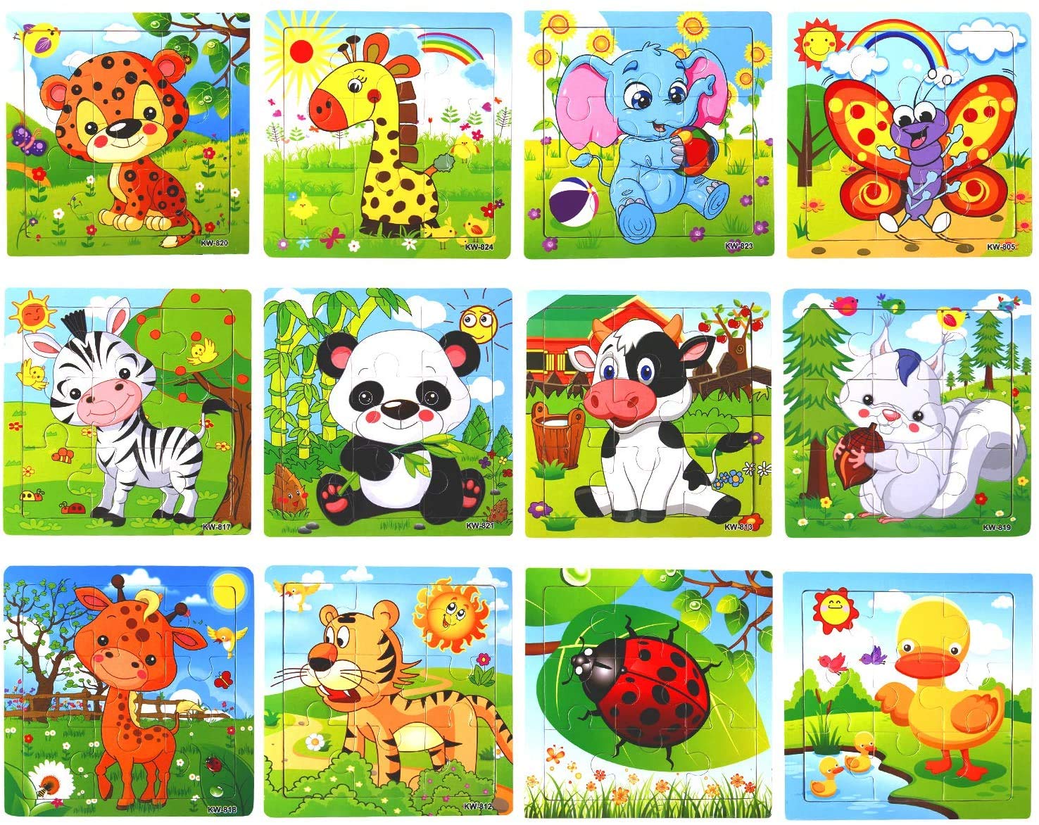 SANNIX 12 Pack Wooden Animal Puzzles for Toddlers - Educational Travel Toys for Kids Ages 2-5 | Preschool Learning & Gift Idea