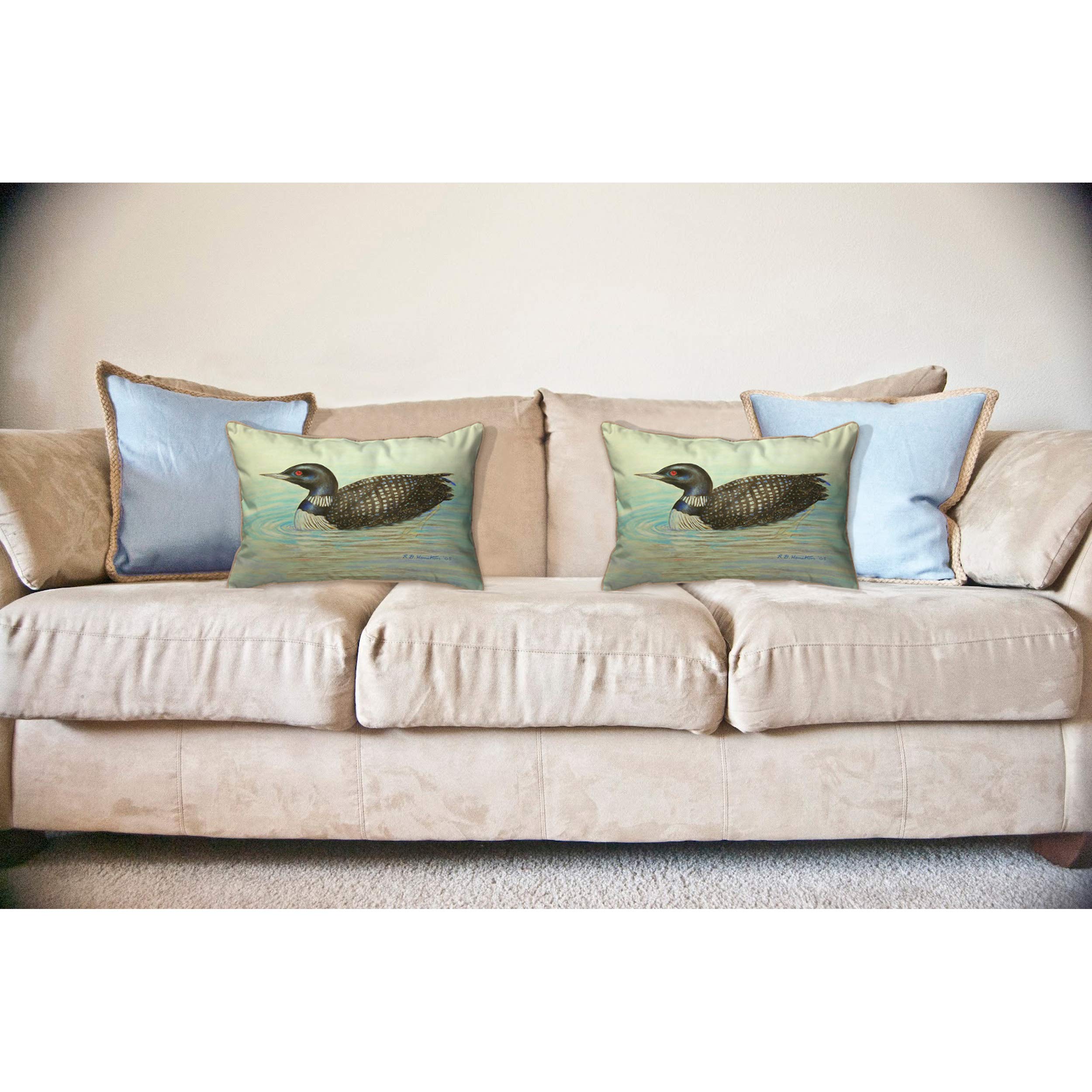 Betsy Drake Loon Pillow - 16x20 Inch Decorative Throw Pillow Cover with Realistic Loon Bird Design - Perfect for Living Room, Bedroom, or Cabin Decor