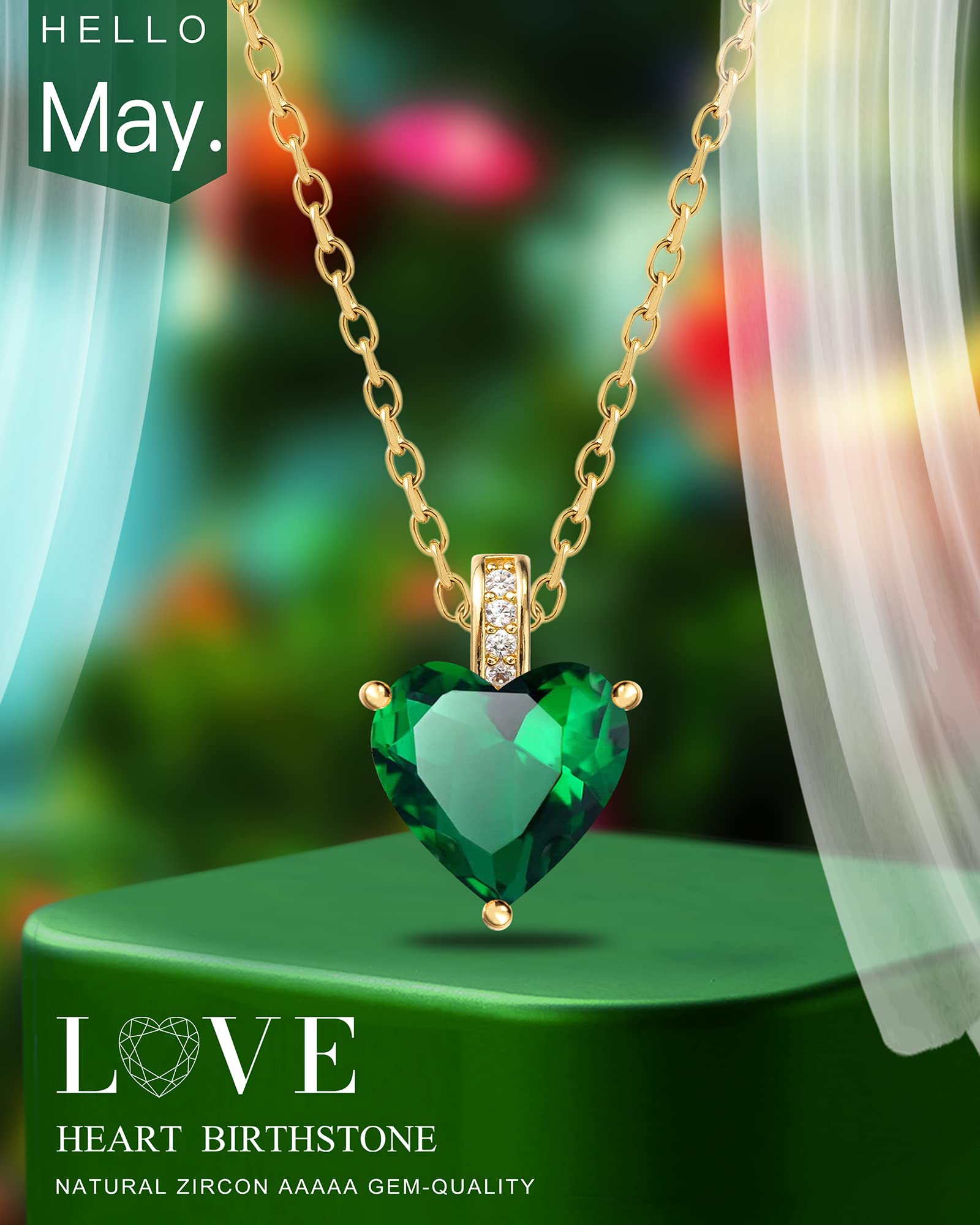 Genuine Birthstone Necklace for Women - Sterling Silver Heart Pendant with Personalized Birthstone - Romantic Birthday Gift for Her, Anniversary Present, Valentine's Day Jewelry (Perfect for Mother's Day, Wedding & Special Occasions)