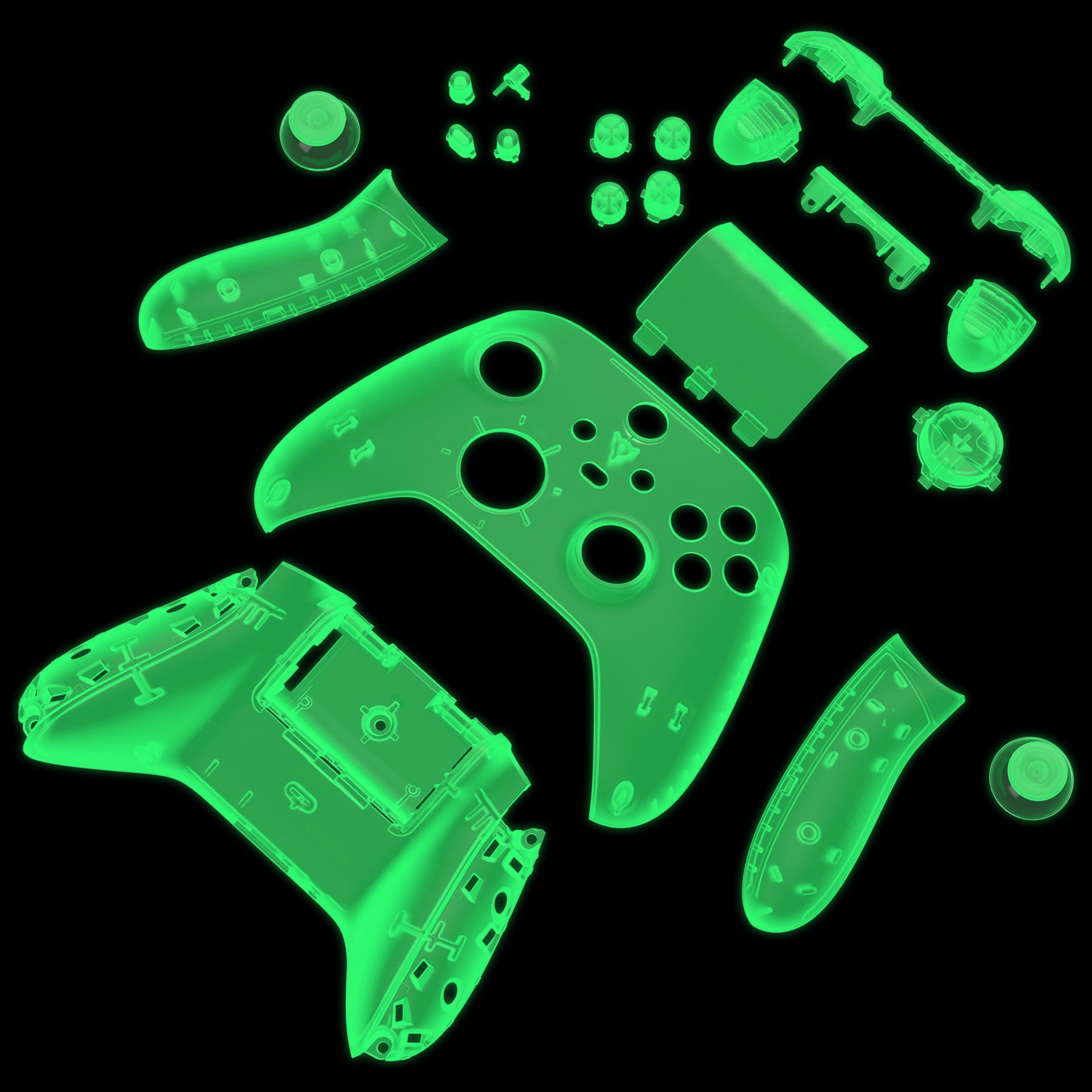 eXtremeRate Glow in Dark Green Full Housing Shell Case with Buttons for Xbox Series X/S Controller - Custom Replacement Side Rails & Front Back Plate Cover (QX3M508) - Perfect for Gaming in Low Light & Nighttime Play