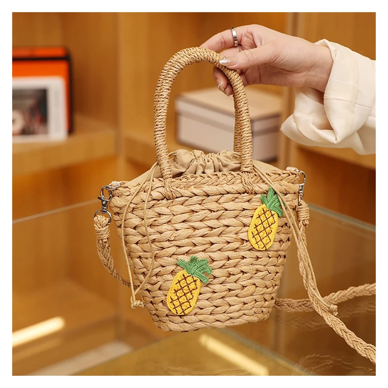 Handmade Straw Woven Beach Bag for Women - Crossbody Shoulder Tote with Handle - 30 x 22cm Boho Summer Purse - Perfect for Vacation, Pool Party & Outdoor Adventures (Color: A)