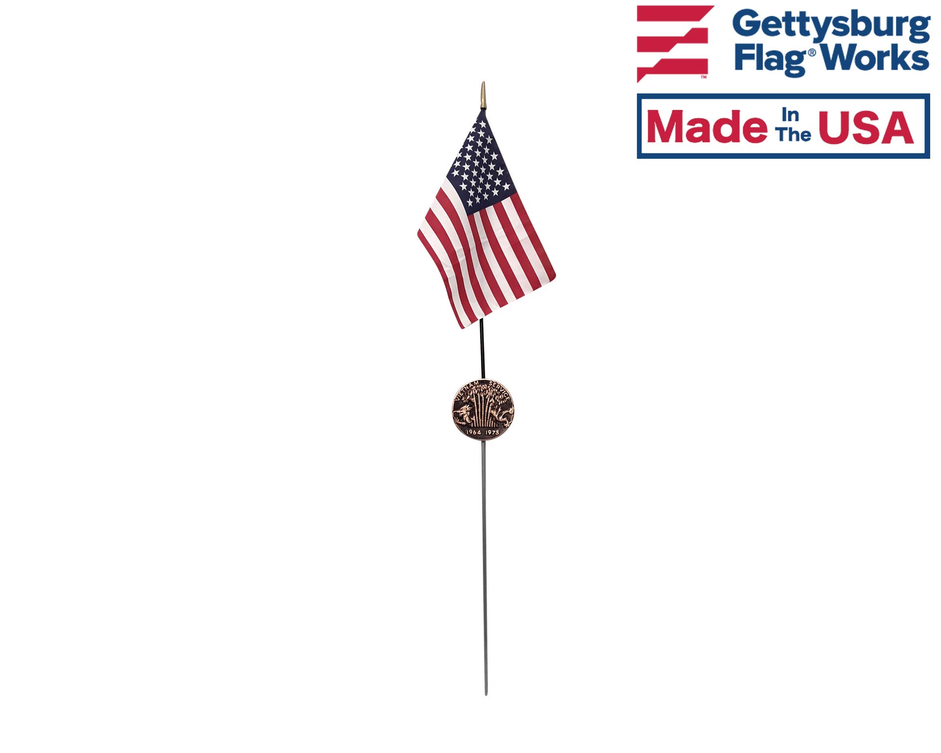 Vietnam War Veteran Bronze Grave Marker with Bamboo Texture - USA Made Cemetery Memorial Flag Holder for Fallen Heroes - Perfect for Military Cemeteries, Memorial Gardens & Veterans' Gravesites