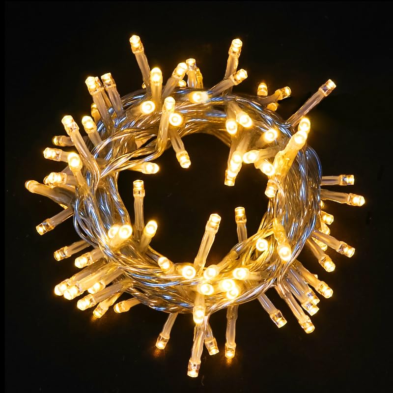 100 LED Warm White Christmas String Lights - Plug in Indoor/Outdoor Holiday Decor for Tree, Bedroom, Party & Wedding | 8 Modes with Memory Function | 8ft Clear Wire & Connectable Design | Perfect for Home, Garden, Patio & Holiday Events