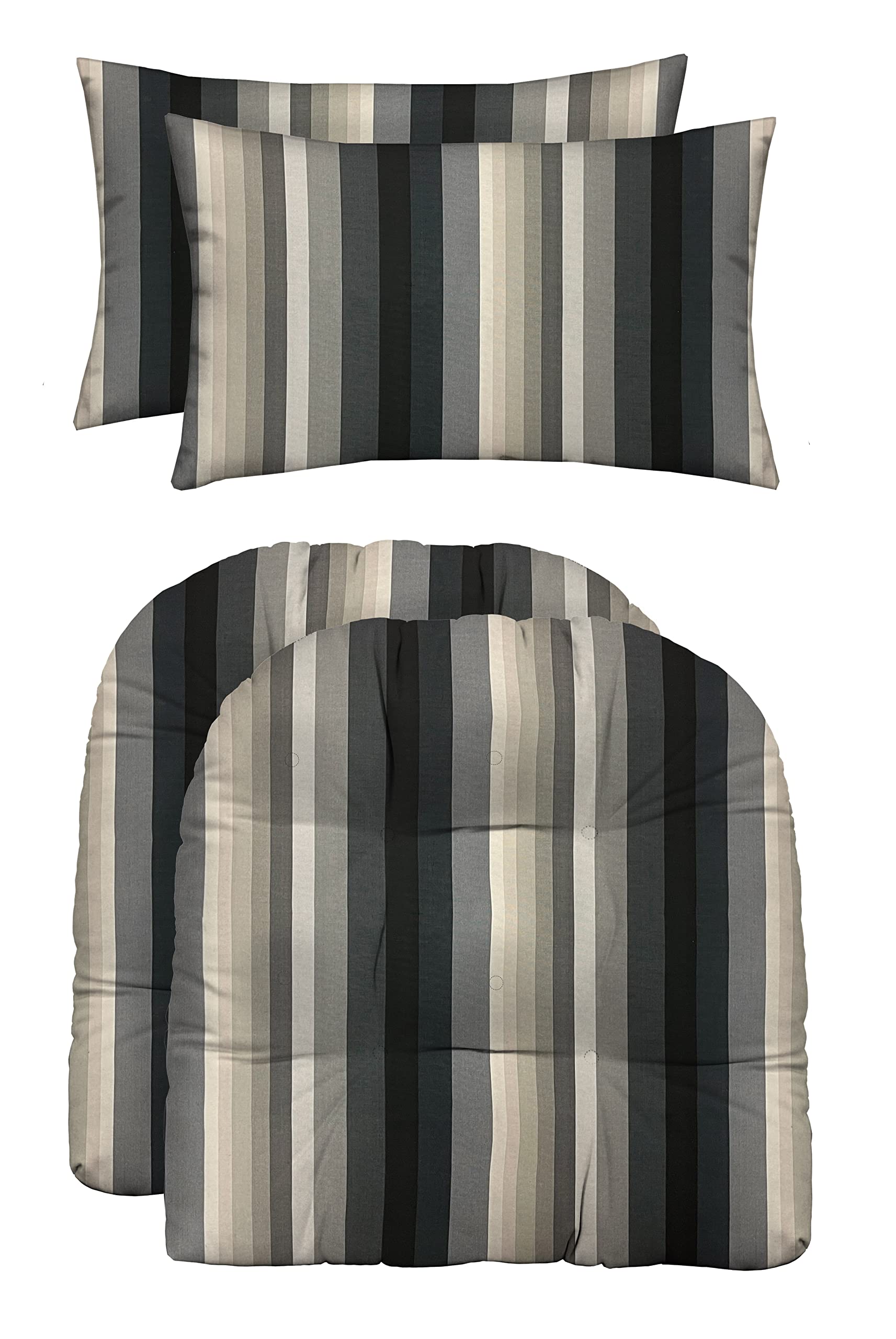 RSH Décor Indoor Outdoor U-Shape Cushion & Lumbar Pillow Set of 2 - Large Braymont Twilight Grey Stripe - Patio Furniture Cushions for Garden, Deck, Poolside & Porch Seating