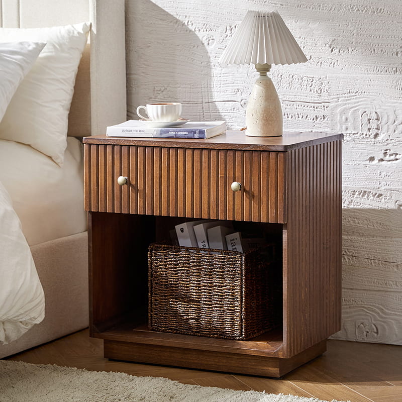 1 Drawer Nightstand with Open Shelf & USB Charging Station - Modern Bedside Table for Small Spaces, Bedroom, Living Room | Optional Types Available