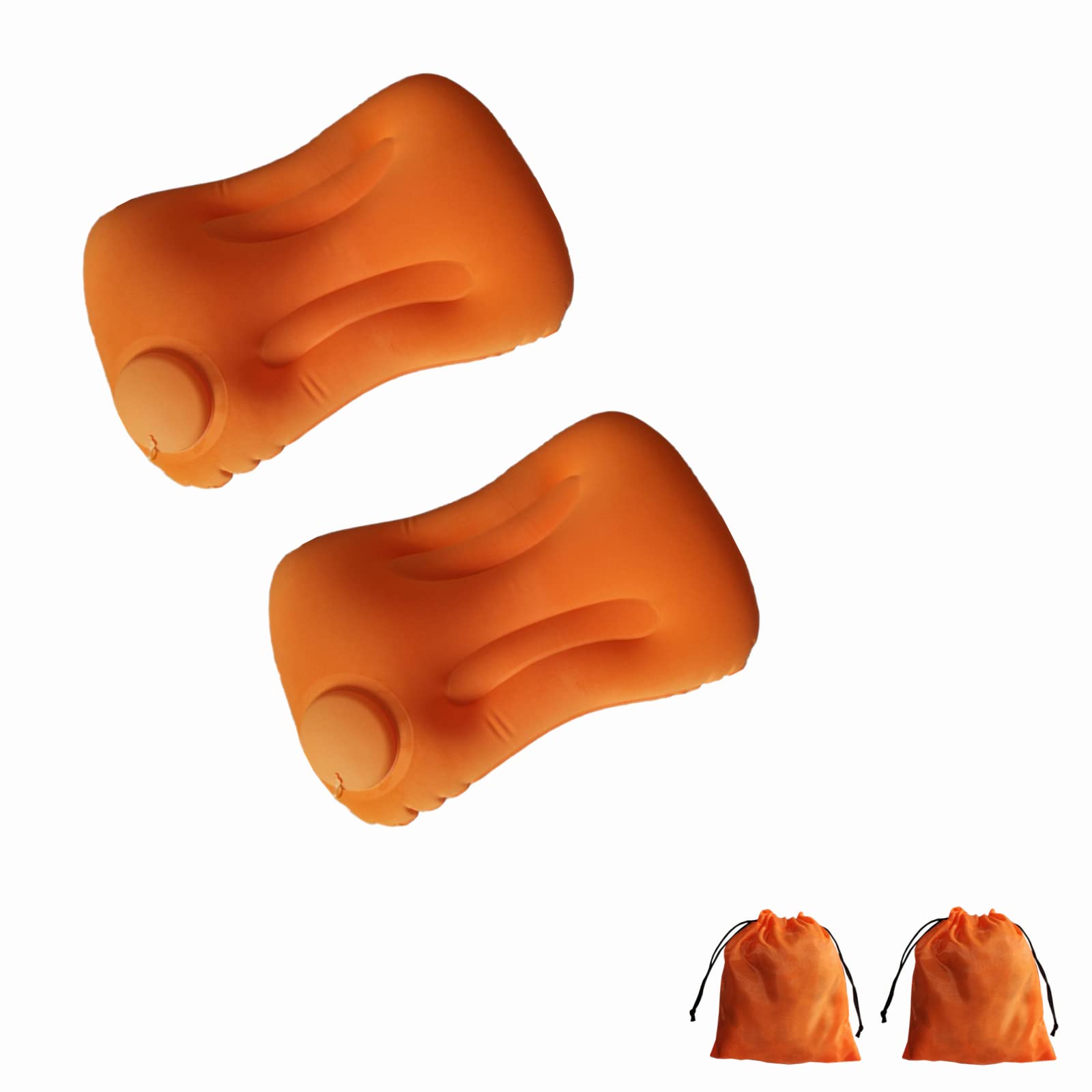Ultra-Light Inflatable Camping Pillow - 2 Pack Portable Travel Pillow for Backpacking, Hiking & Outdoor Adventures - Comfortable Neck Support for Sleeping (Orange) - Perfect for Camping Trips, Air Travel & Emergency Kits