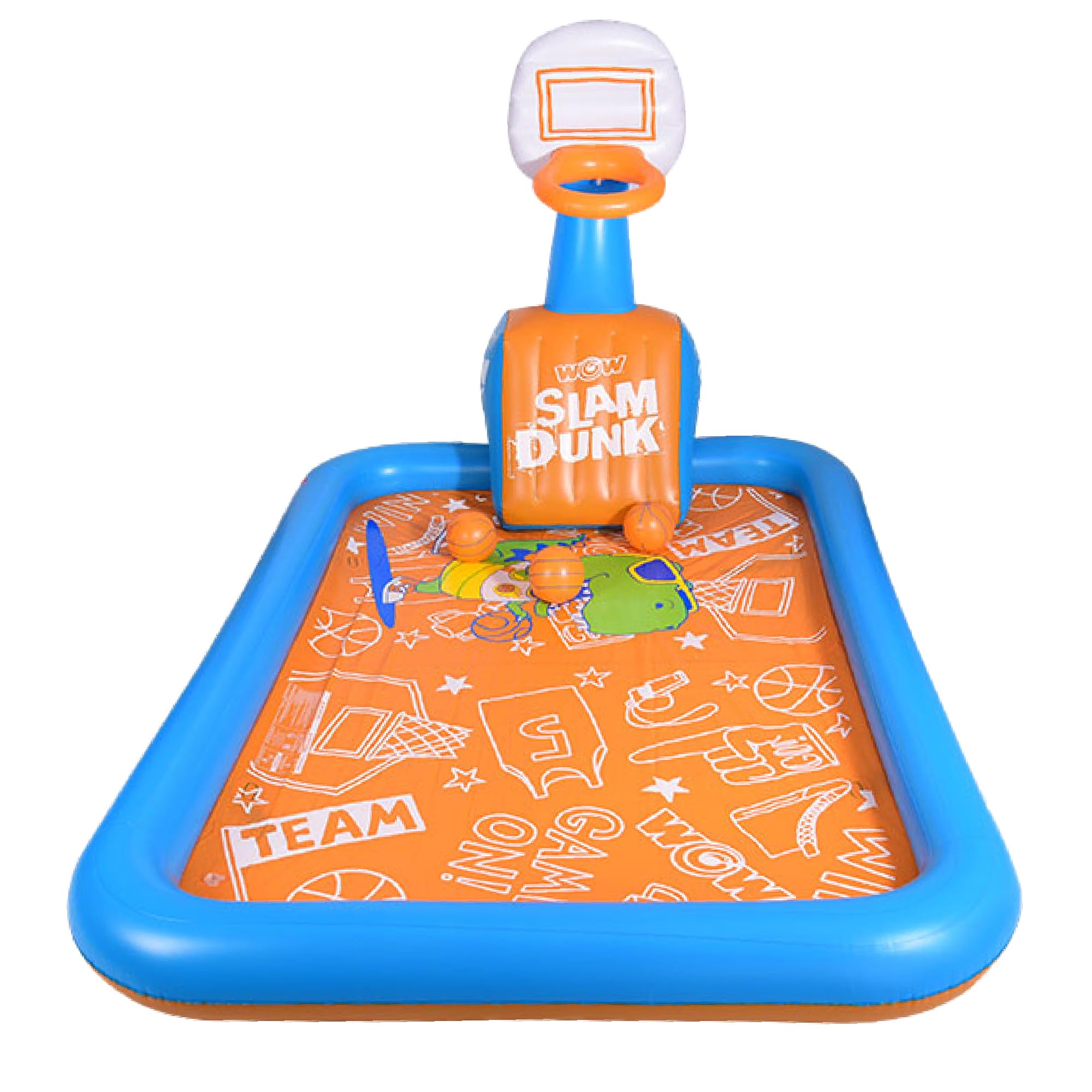 WOW Sports Hoops Splash Pad - Large Inflatable Water Play Mat for Kids with Basketball Hoops & Balls | Outdoor Summer Fun, Backyard Water Games, Pool Party Activities
