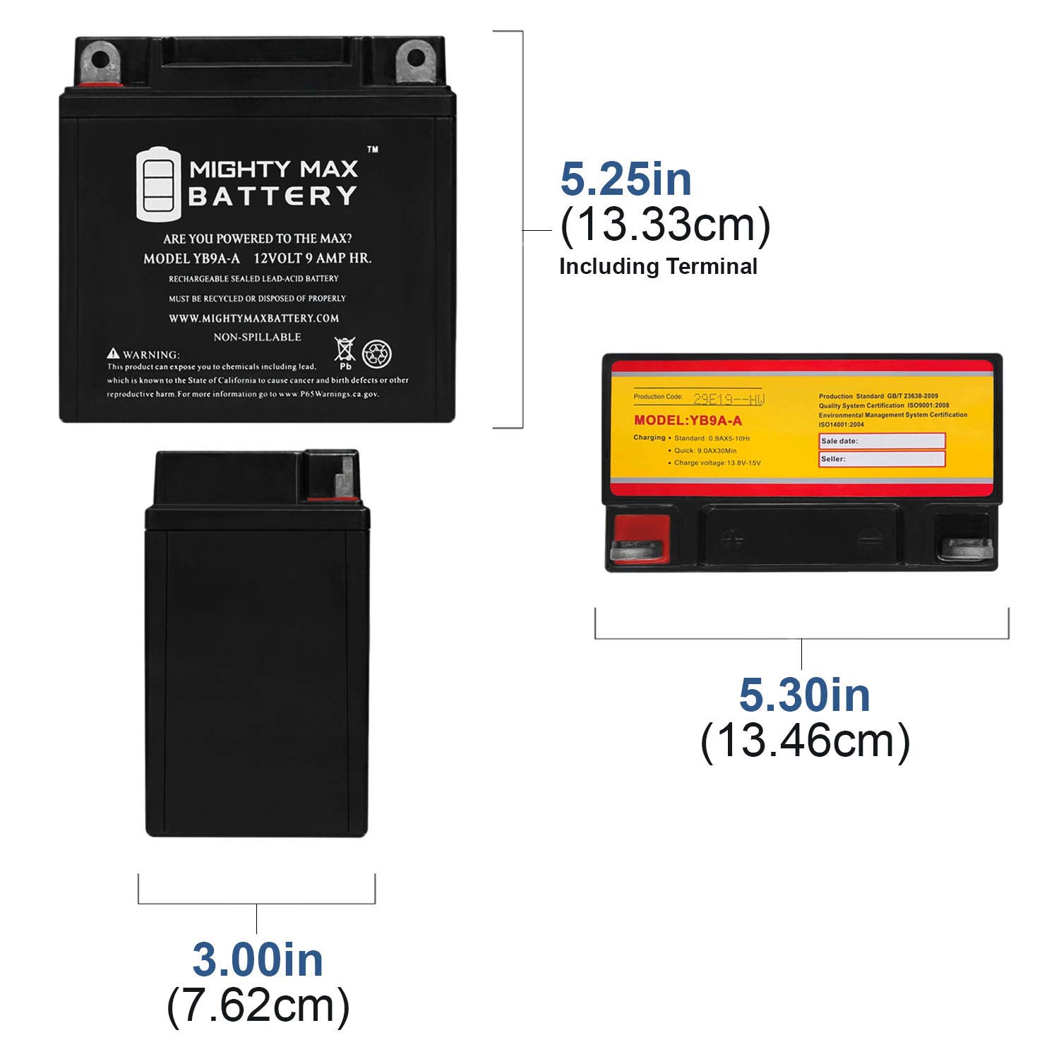 Mighty Max YB9A-A 12V 9AH 130 CCA Replacement Battery for Tytaneum YB9A-A - High Performance Power Solution for Scooters, Electric Bikes & Mobility Devices