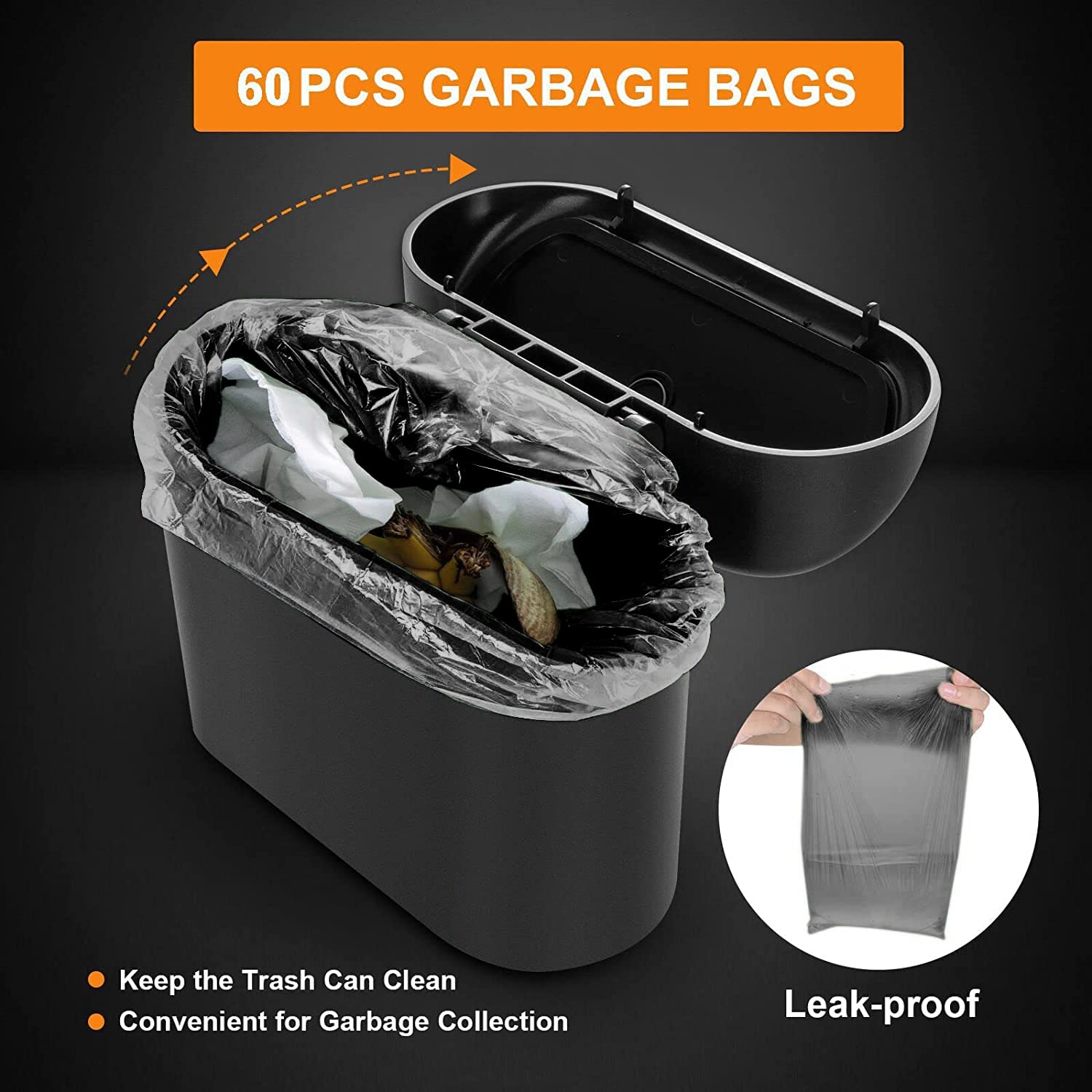 Leakproof Car Trash Can with Lid & 150 Trash Bags (2-Pack) - Mini Car Garbage Bin Organizer for Sedan, SUV, Truck | Portable Dustbin for Office, Home & Travel Accessories