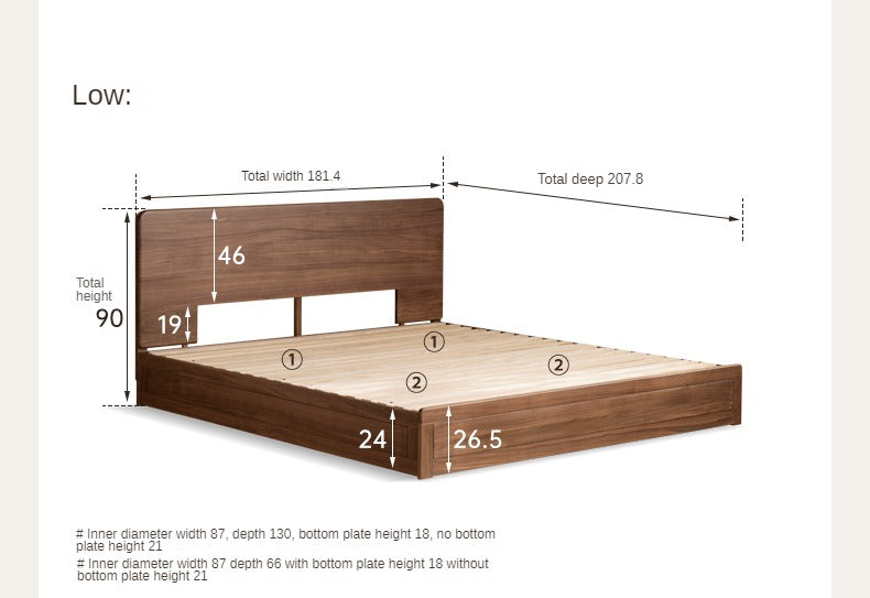 Premium Black Walnut & Oak Solid Wood Bed Frame - Modern Platform Bed for Master Bedroom, Guest Room, or Dormitory