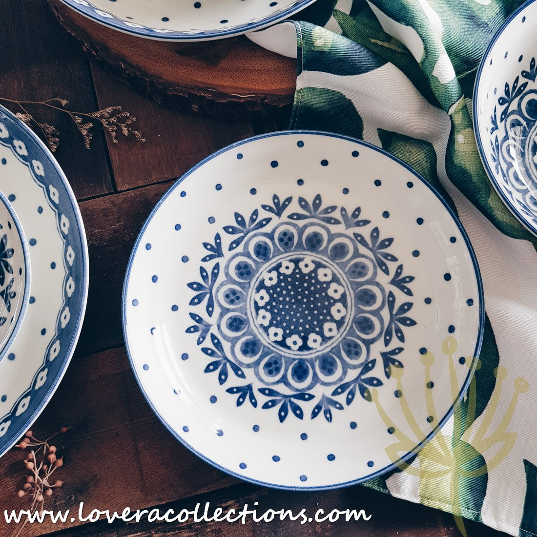 Awasaka Japan Blue and White Polka Dot Dessert Plates Set - 3 Piece Ceramic Bowls for Desserts, Snacks, Condiments | Elegant Tea Party, Japanese Dining, Home Decor
